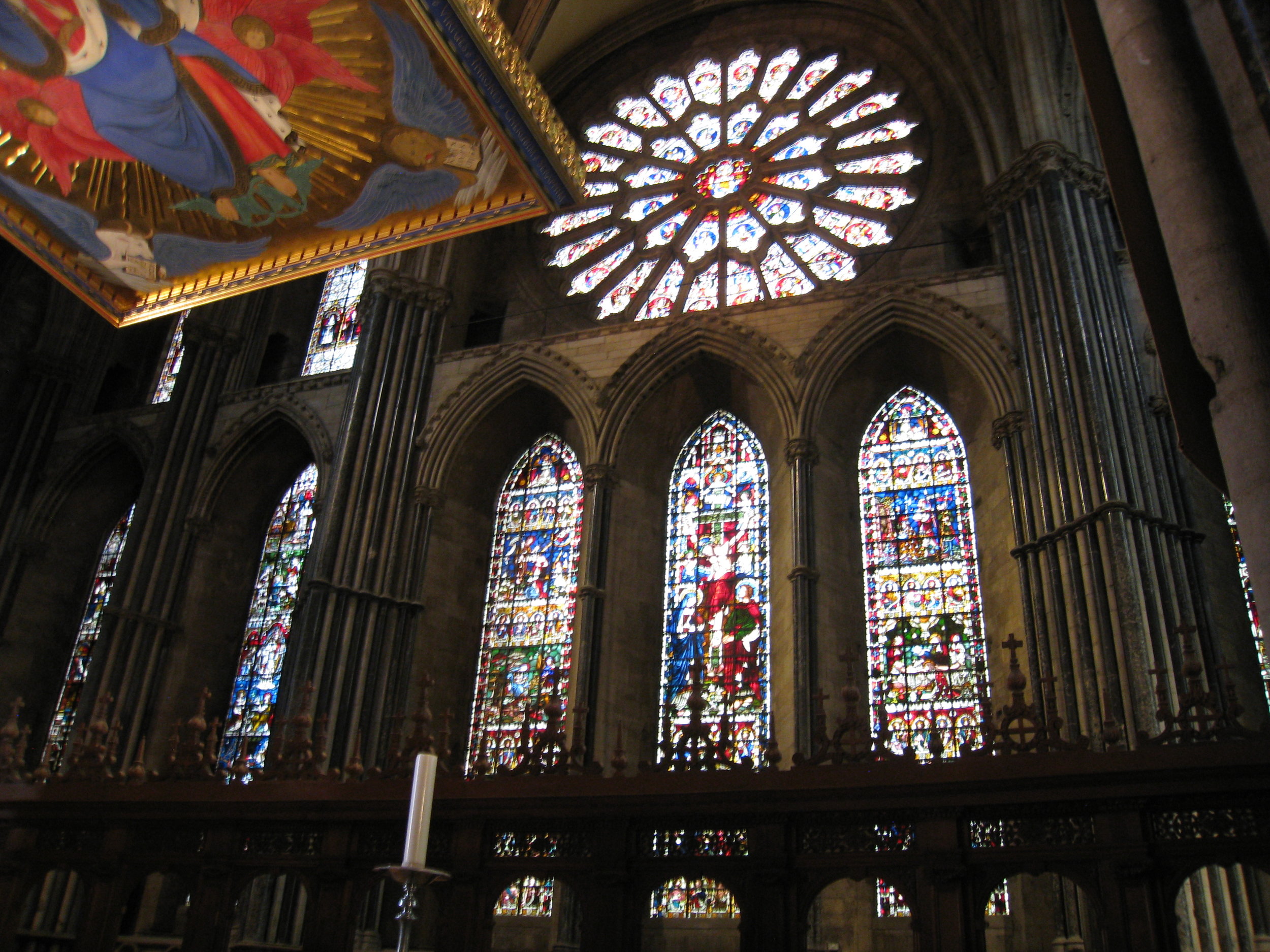  Durham--Cathedral--Rose window from Cuthbert's tomb 