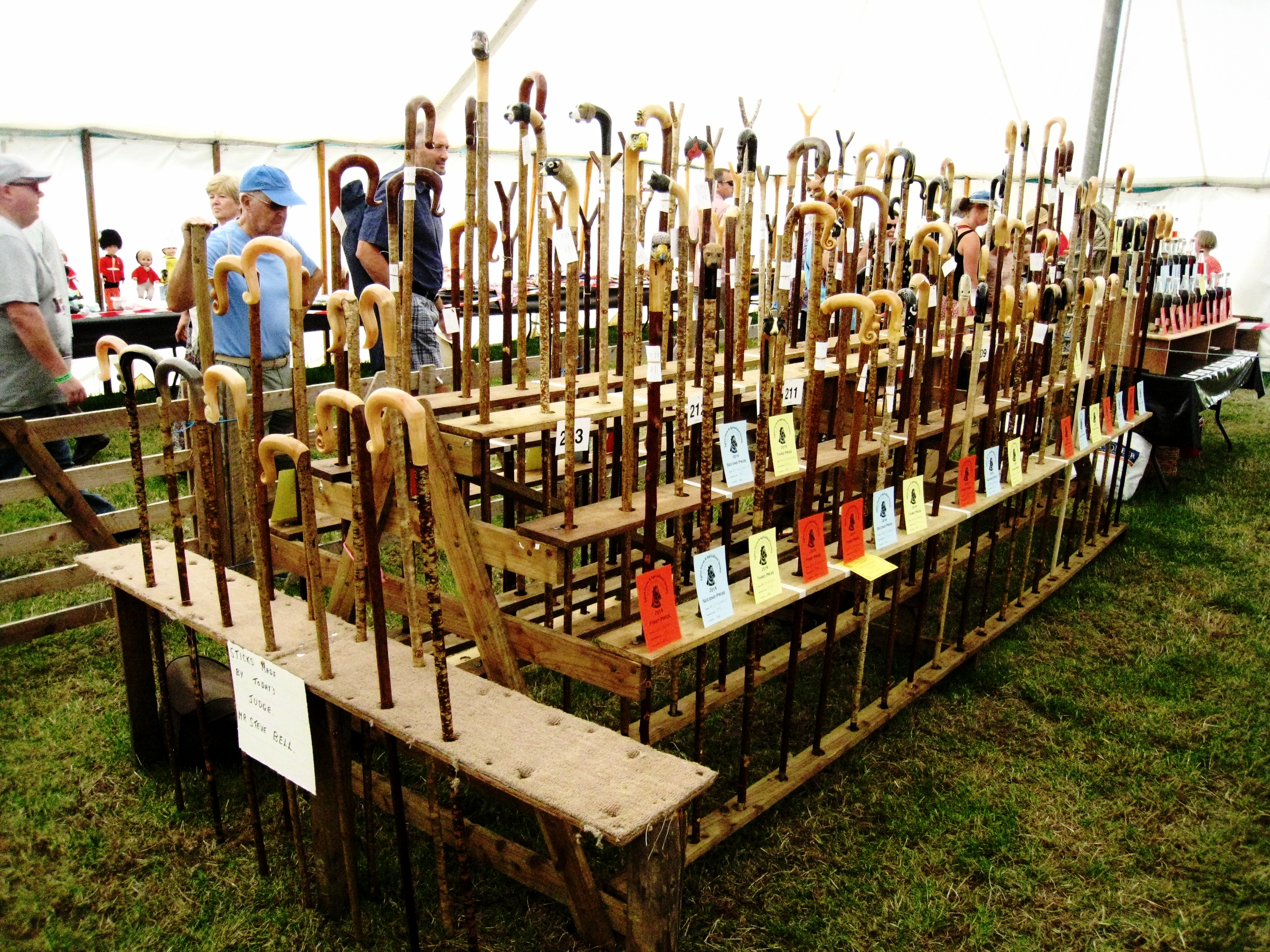  Egton--Ag. Show--Ag. Judging tent--Walking sticks judged 