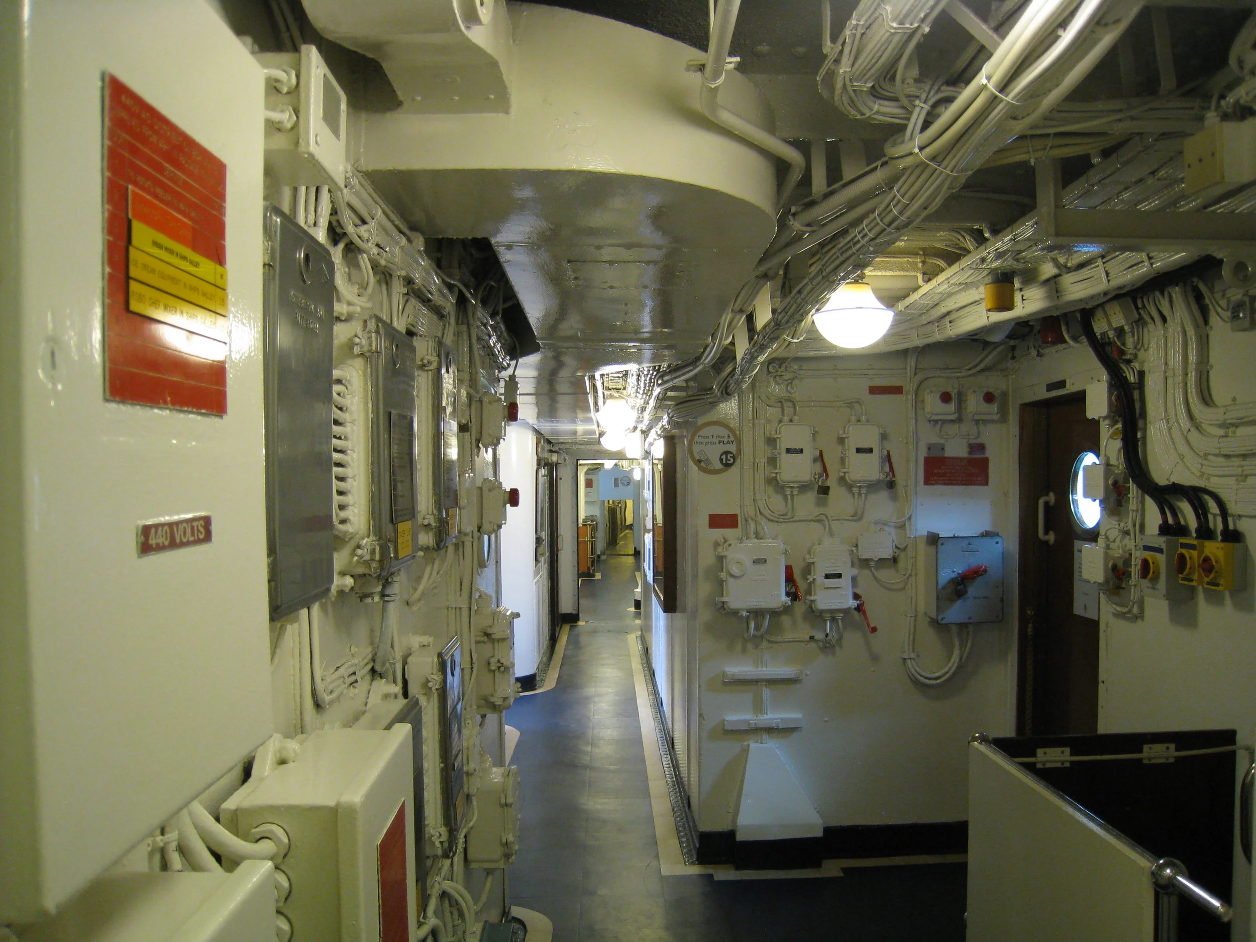  Leith--The Royal Yacht Britannia--Passageway with cabling 