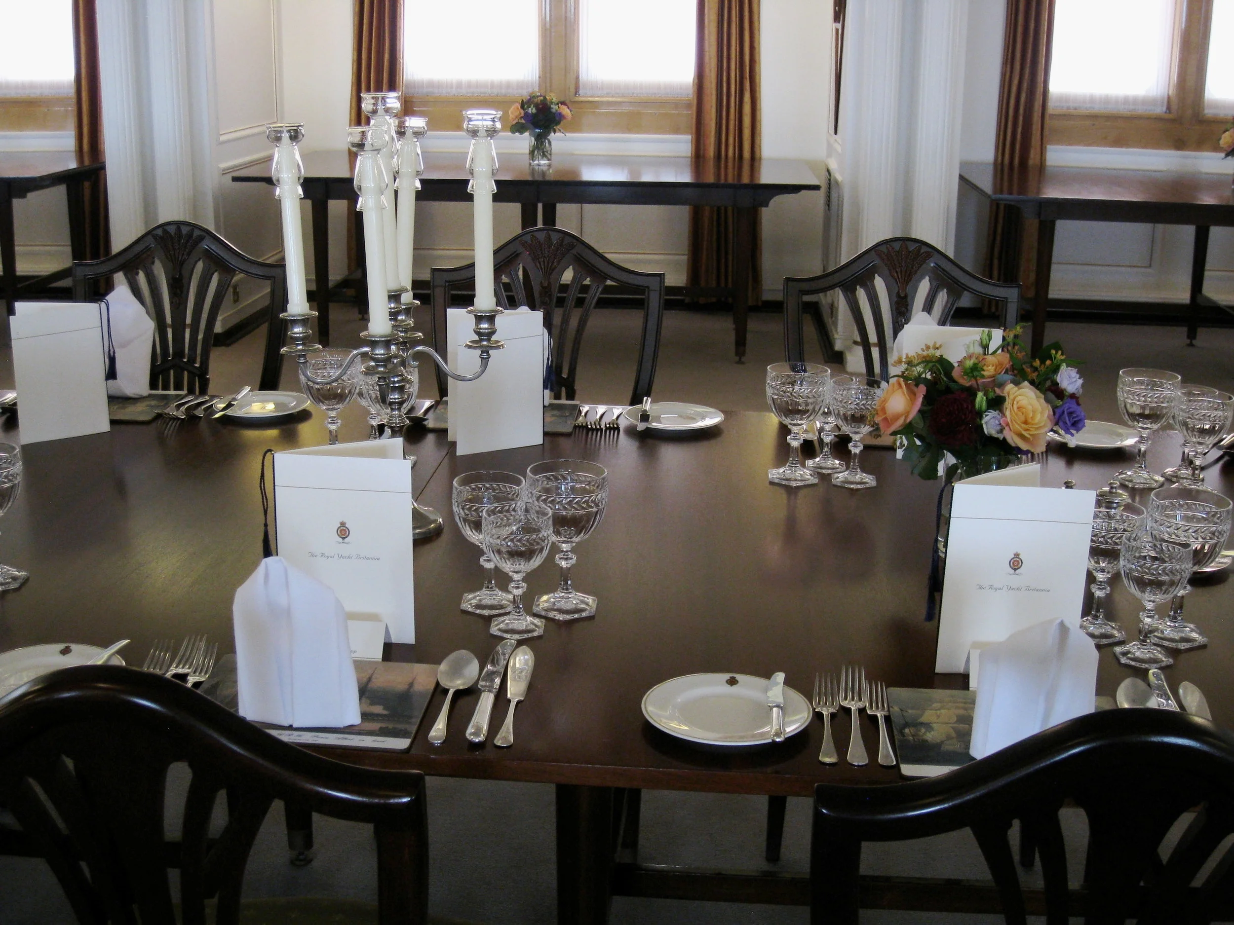  Leith--The Royal Yacht Britannia--Ceremonial Dining Room--Place settings 