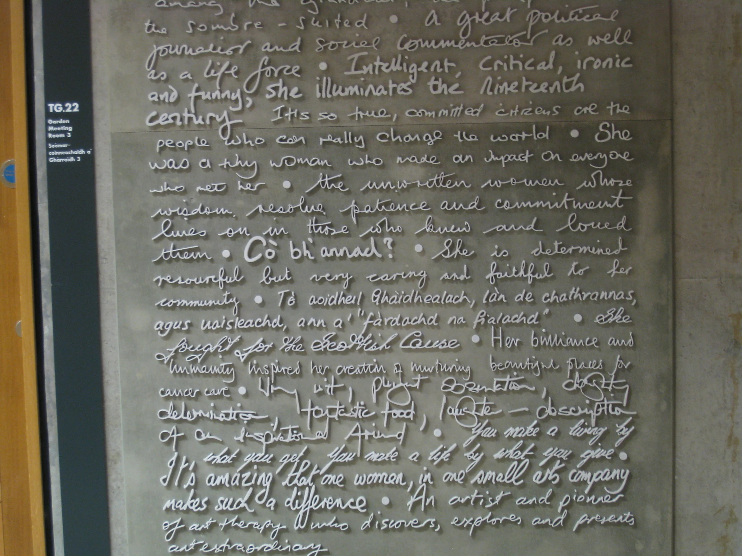  Edinburgh--Scottish Parliment Building--Interior with writings, detail 