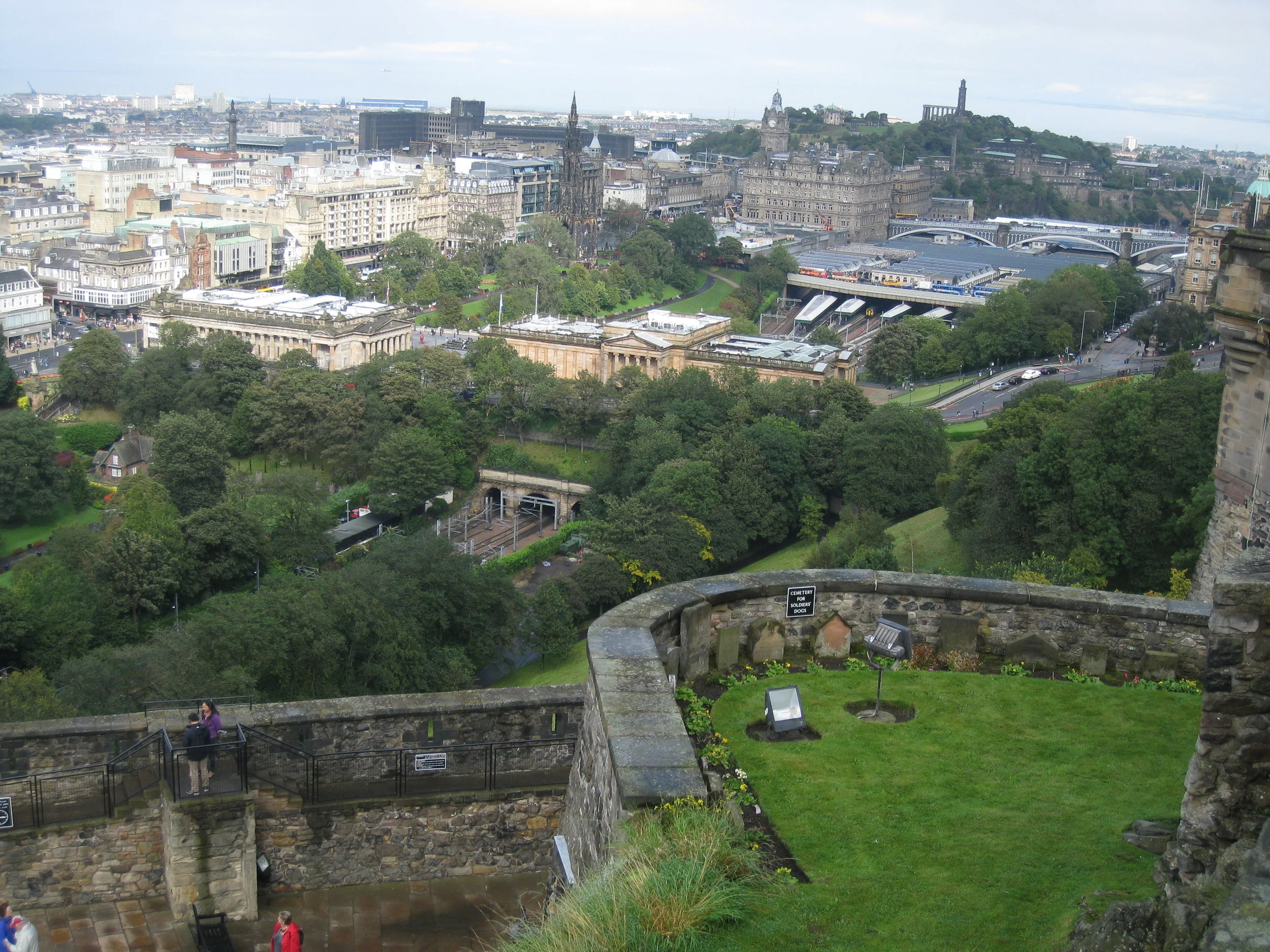  Edinburgh--View from Castle of new town, Waverley Train Station 