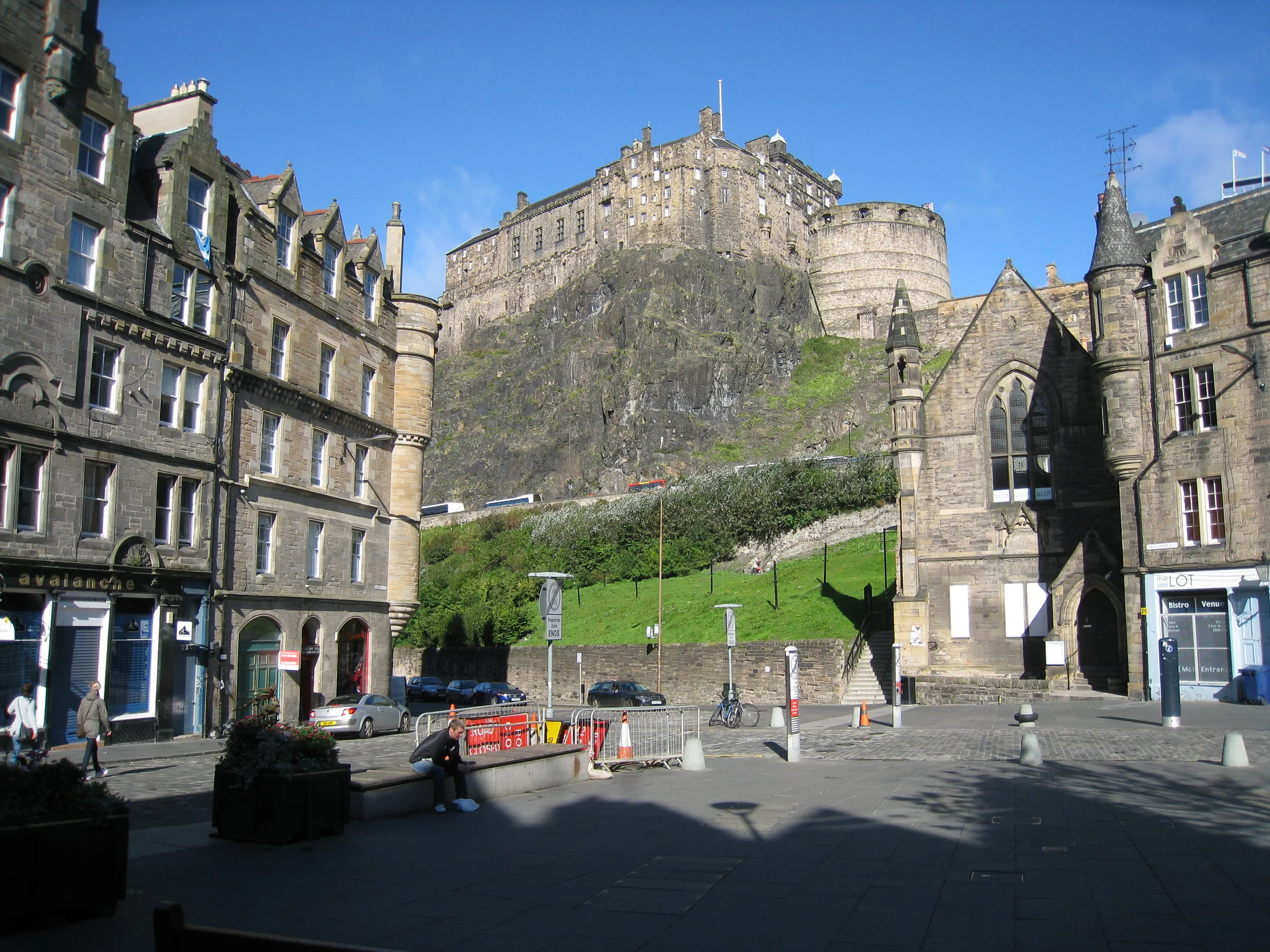  Edinburgh--Grassmarket looking towards Castle from in front of our apartment 