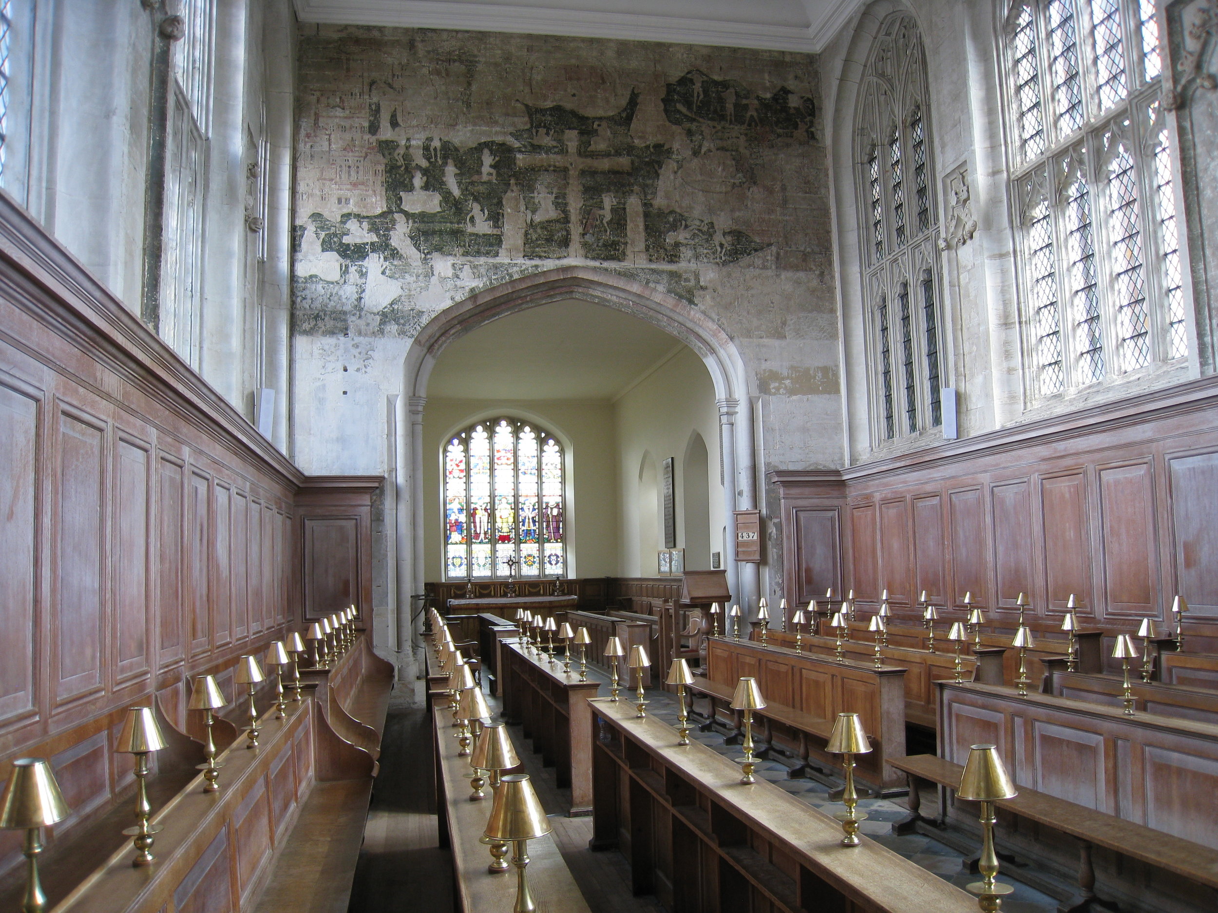  Stratford-upon-Avon--Guild Chapel with uncovered painting (covered by Shakespeare's father) now under restoration 