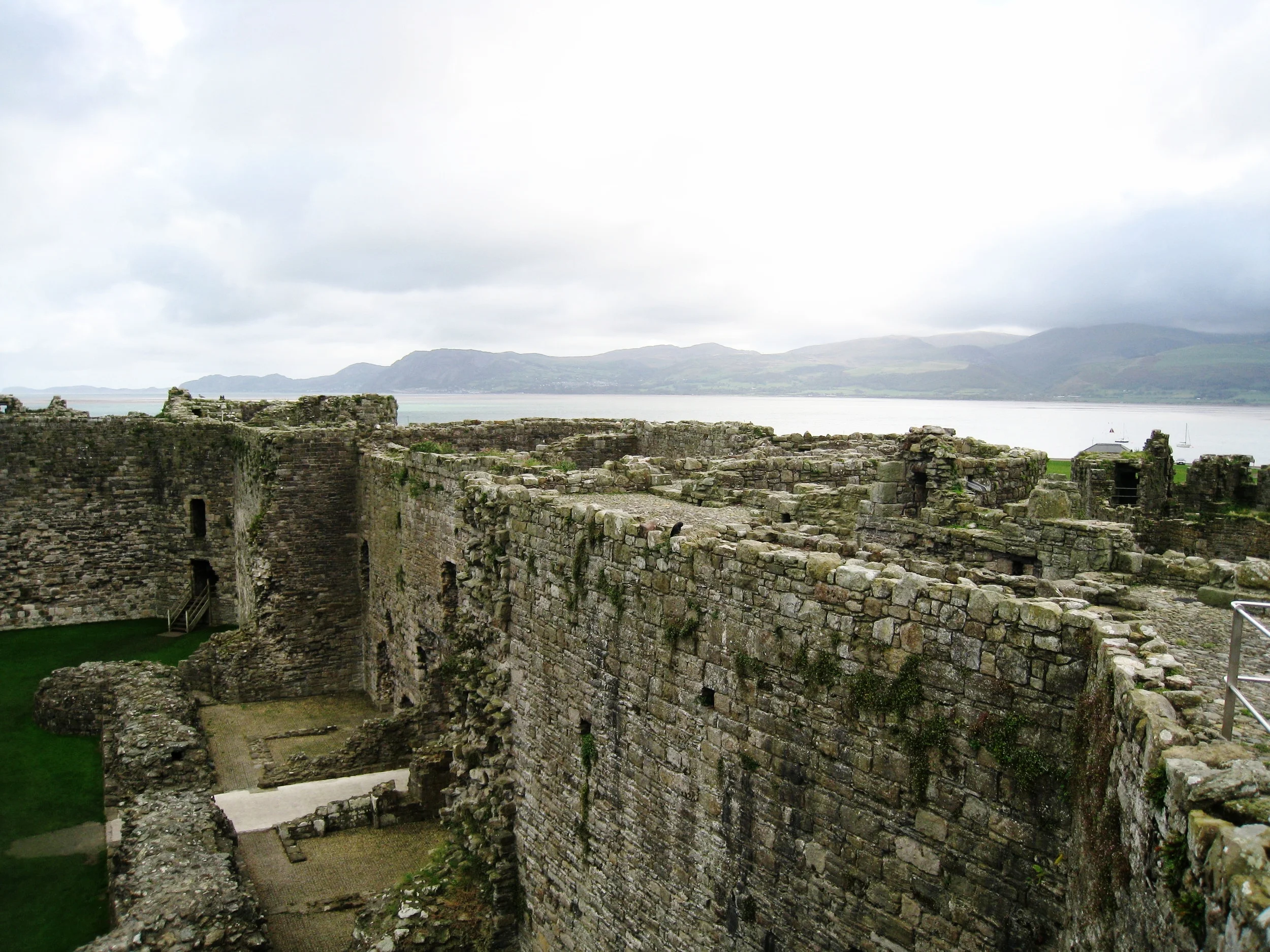  Wales--Beaumaris--Castle walls in inner ward with view towards mainland and Conway 