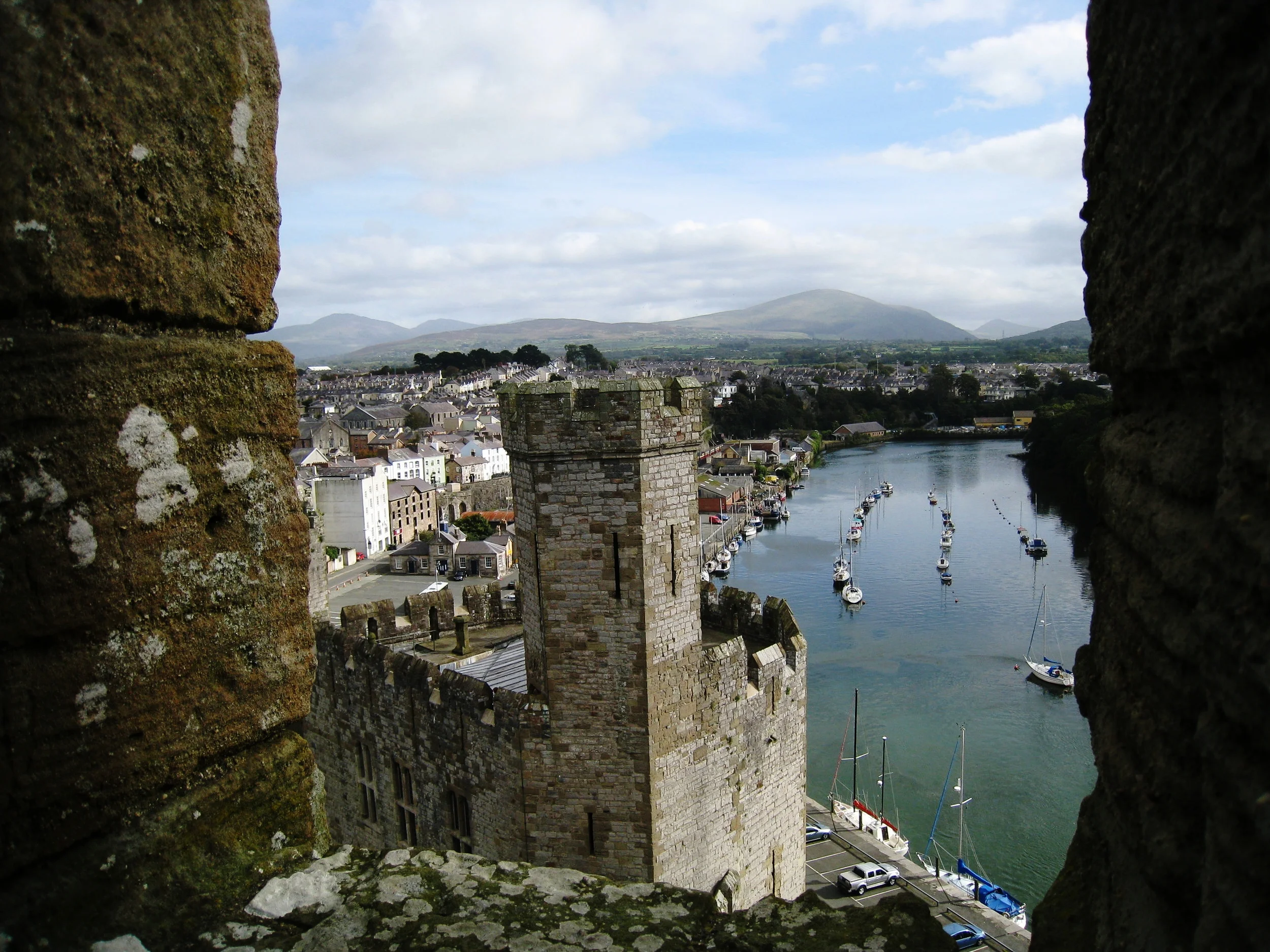  Caernarvon--Castle looking up river from Eagle Tower 