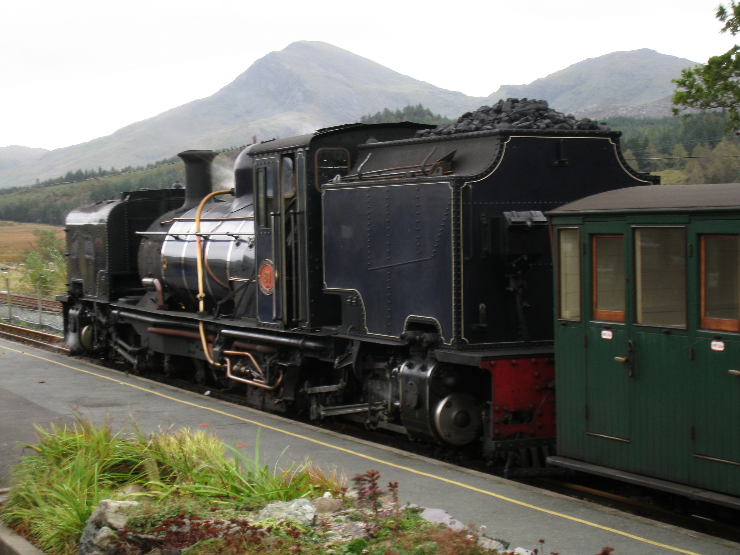  Wales--Welsh Highland Railroad in Rhyd Ddu.&nbsp; Train going the other way 