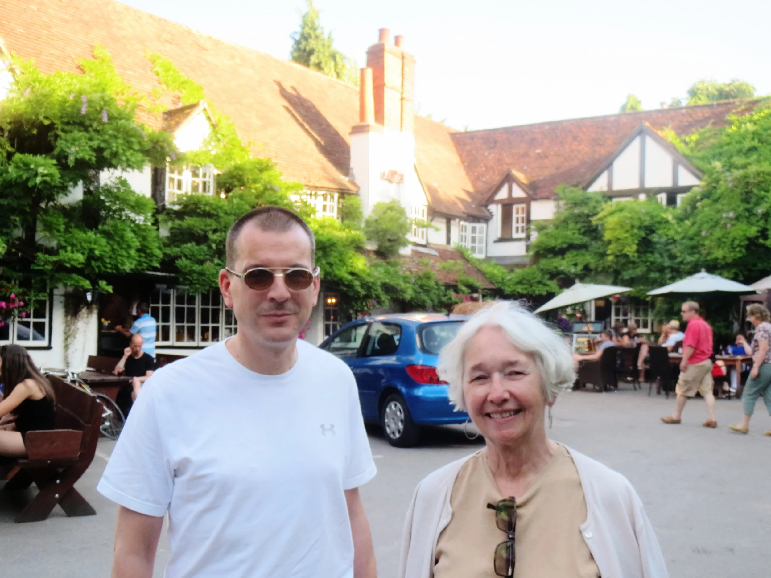  Reading--Eric and Carrol Kindel in front of the old inn and pub 