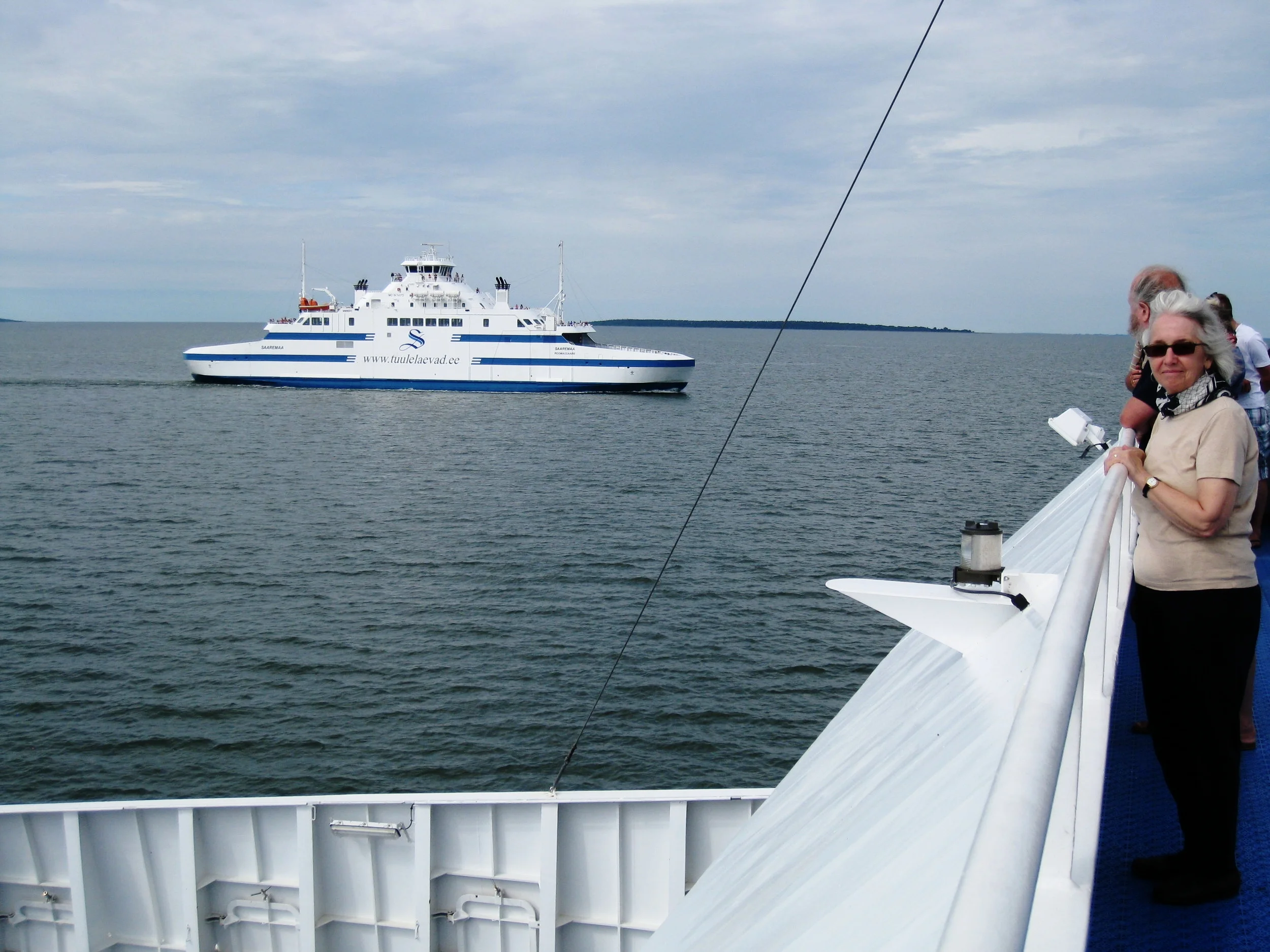  Saaremaa--On the Ferry to Muhu Island--On the way to Saaremaa--Carrol on the railing 
