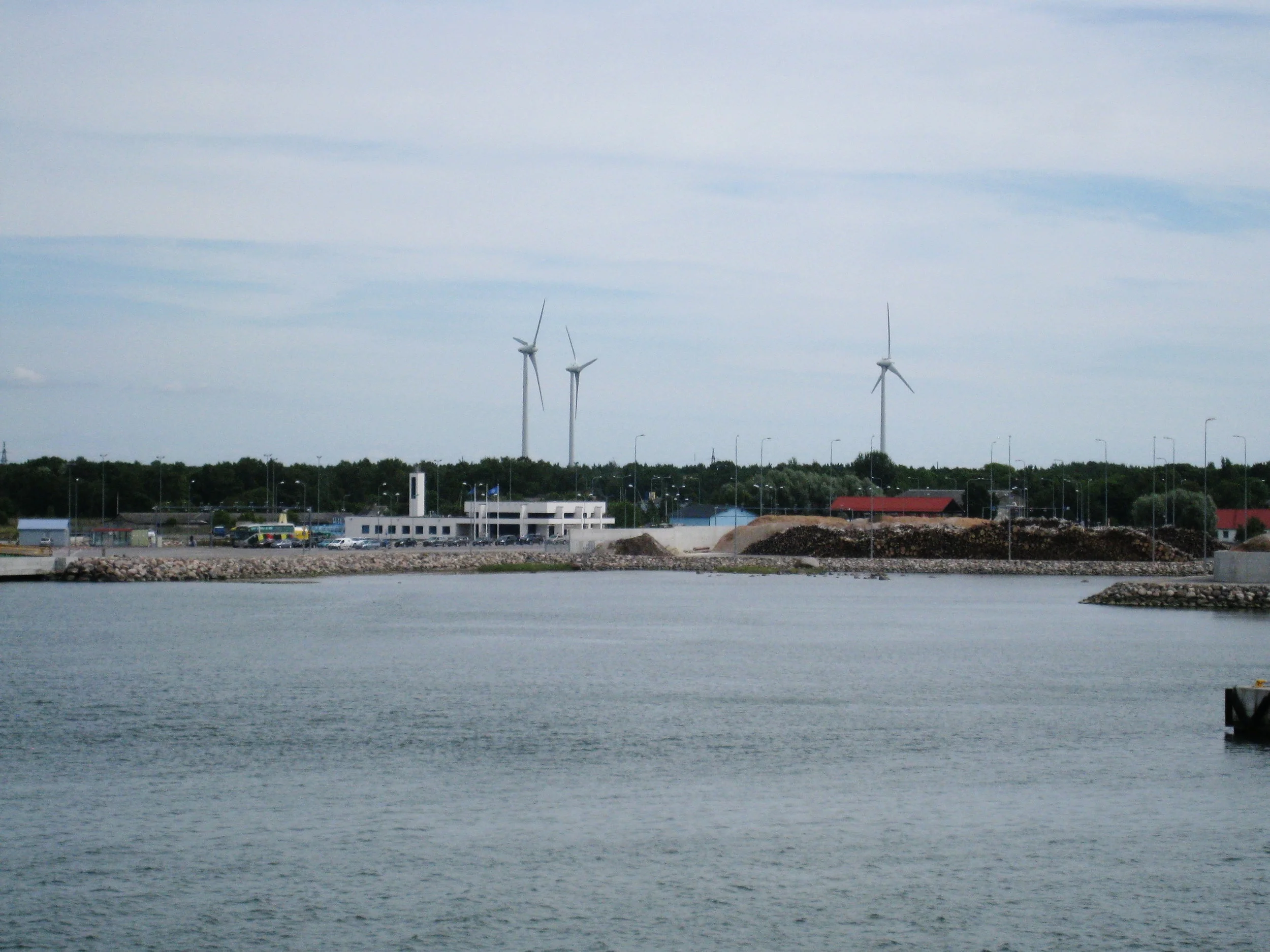  Saaremaa--Ferry to mainland--Approaching Virtsu on the mainland (note size of wind turbines) 