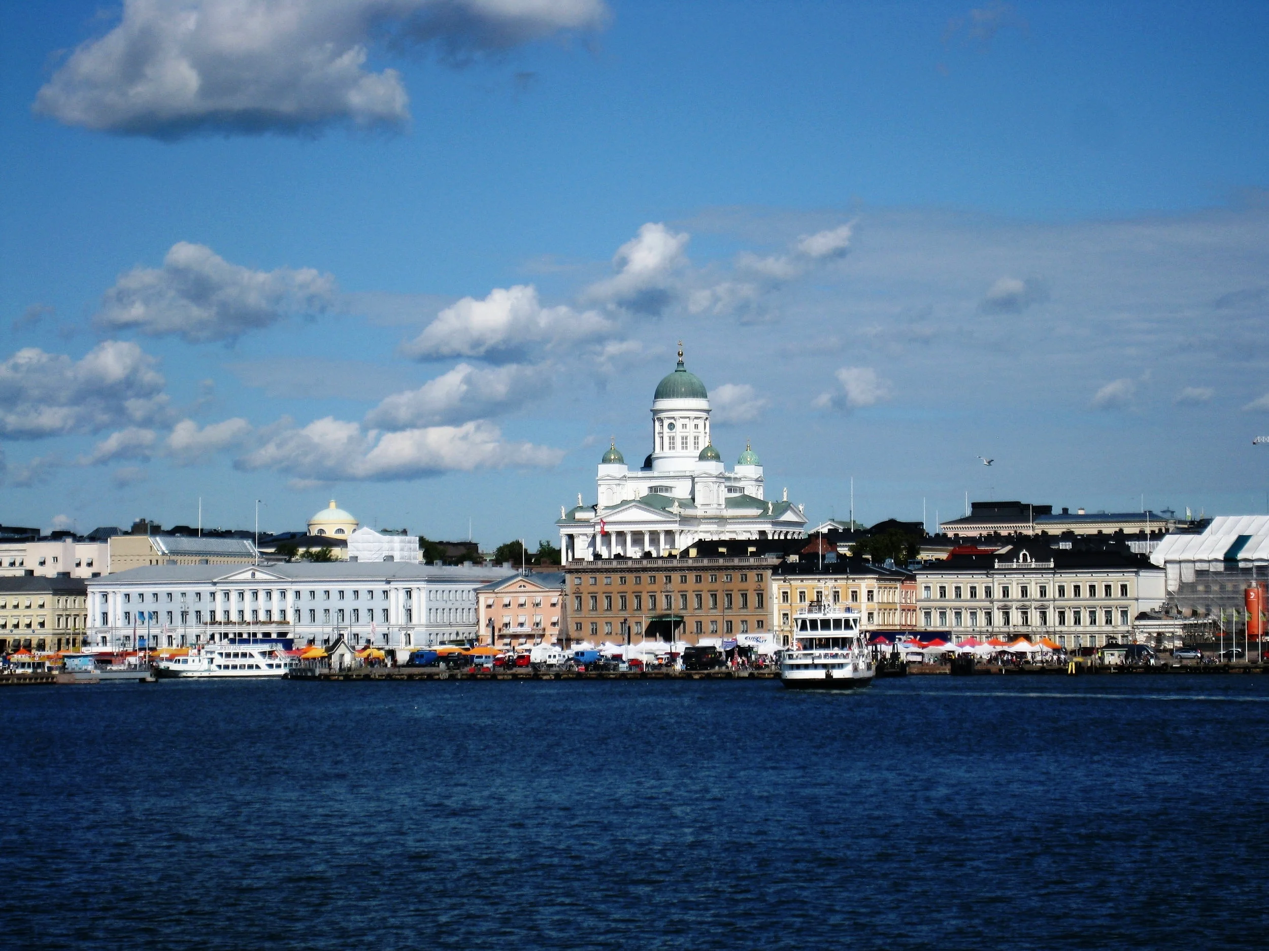  Helsinki--Market Square on the harbor, with Helsinki Cathedral in the background 