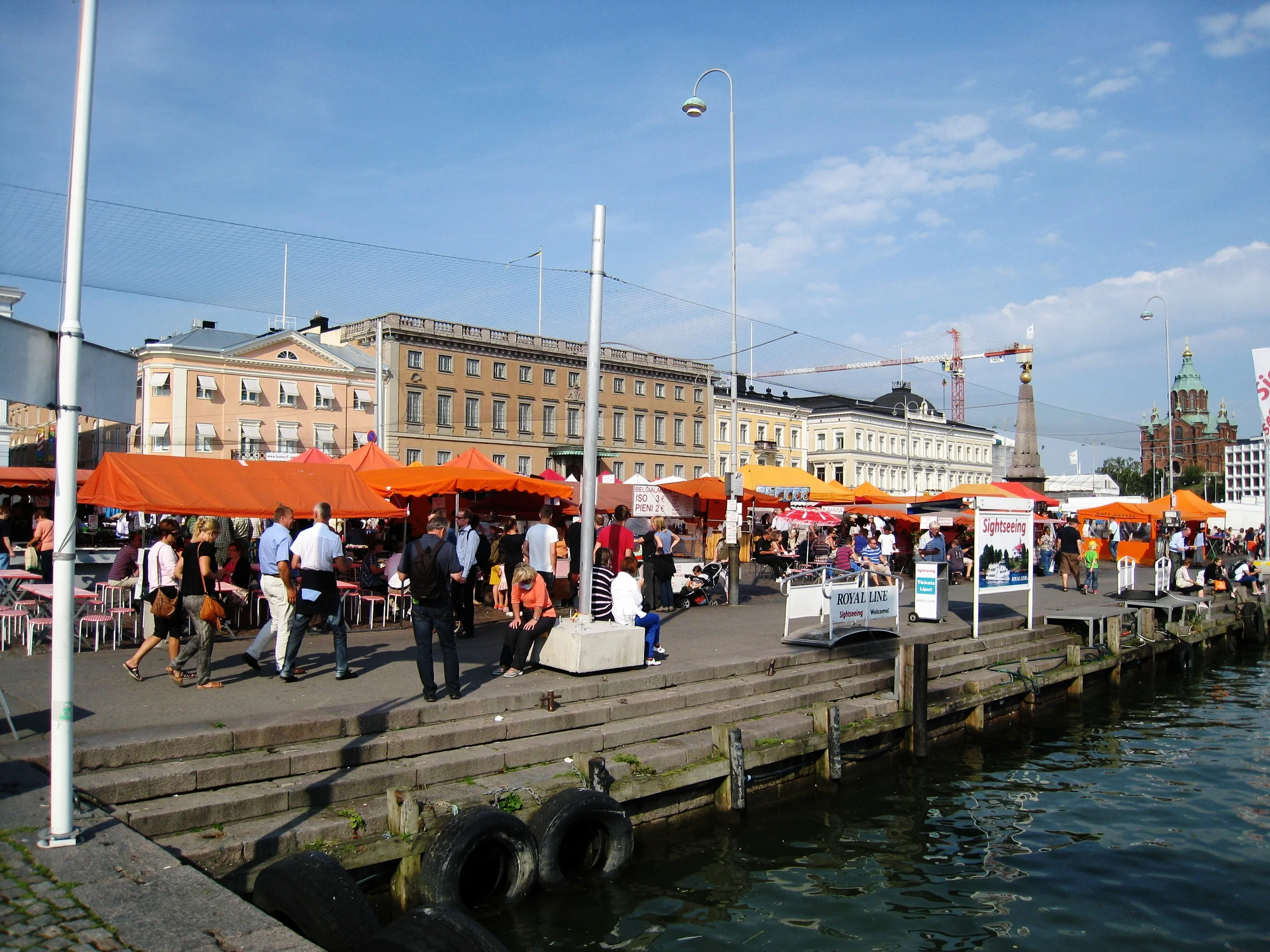  Helsinki--Market Square on the harbor, with Uspenski Cathedral in the background 