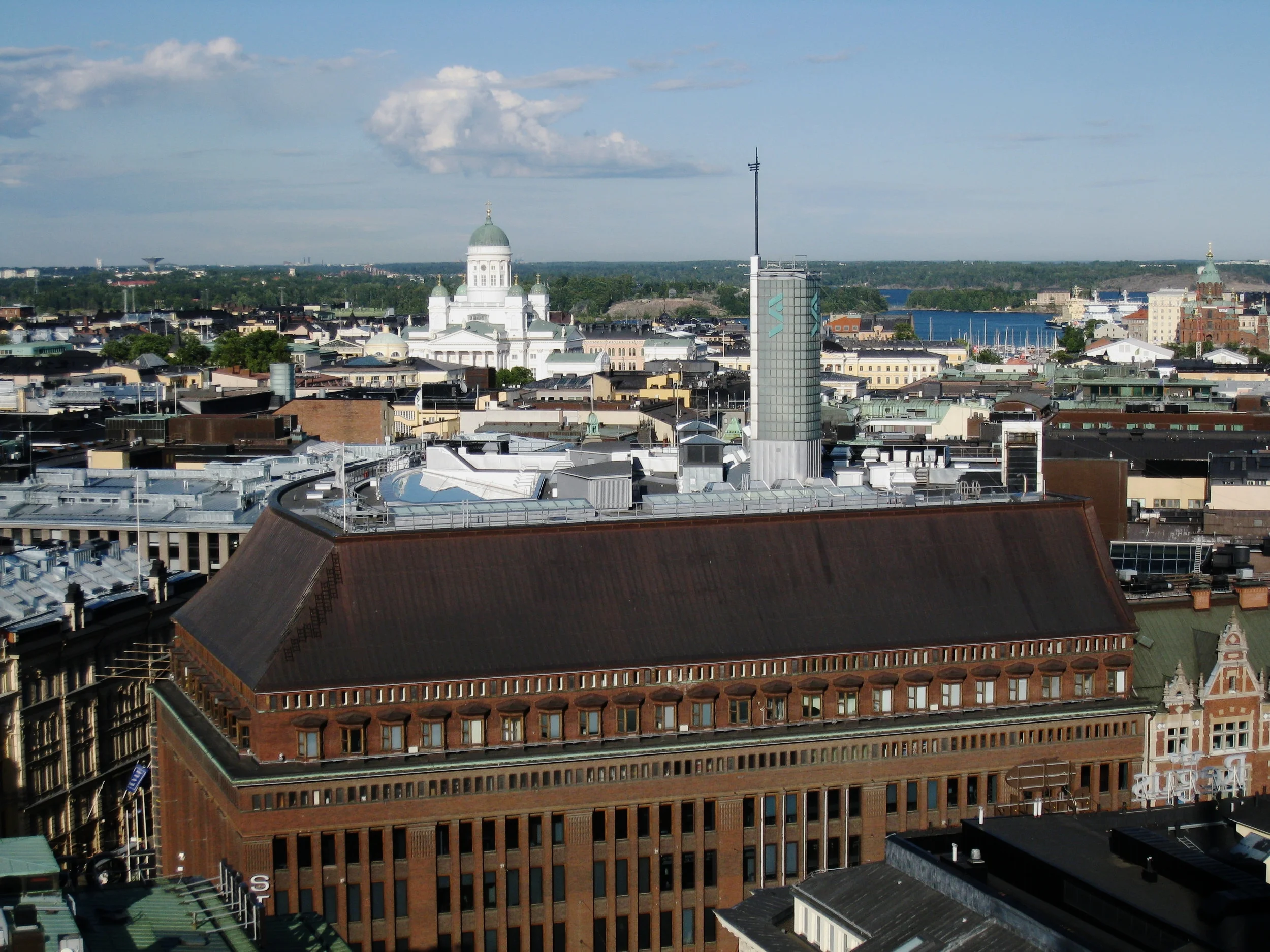  Helsinki--City View from Torni Hotel tower looking towards harbor with Helsinki Cathedral 