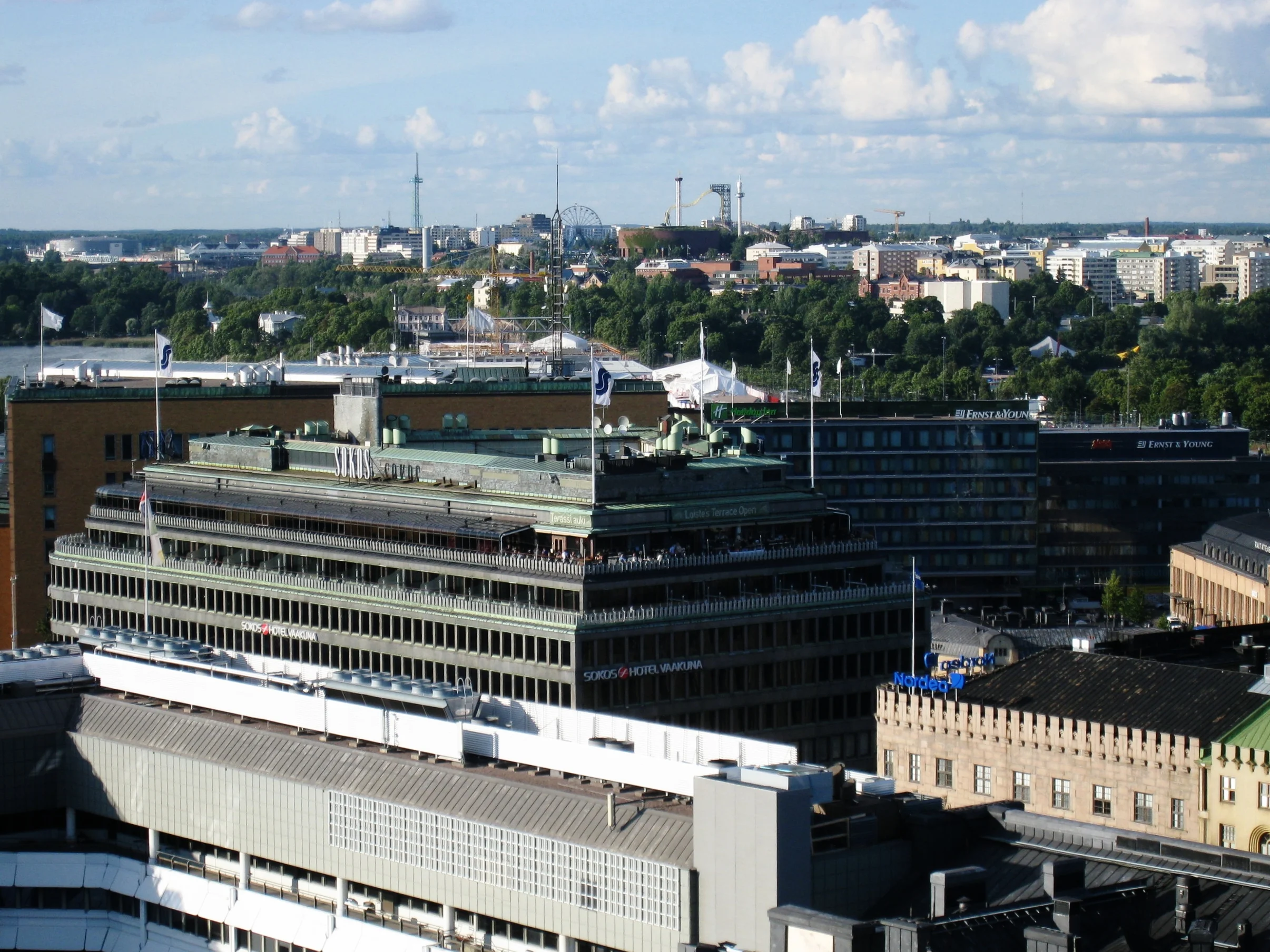  Helsinki--City View from Torni Hotel tower looking northeast with amusement park 