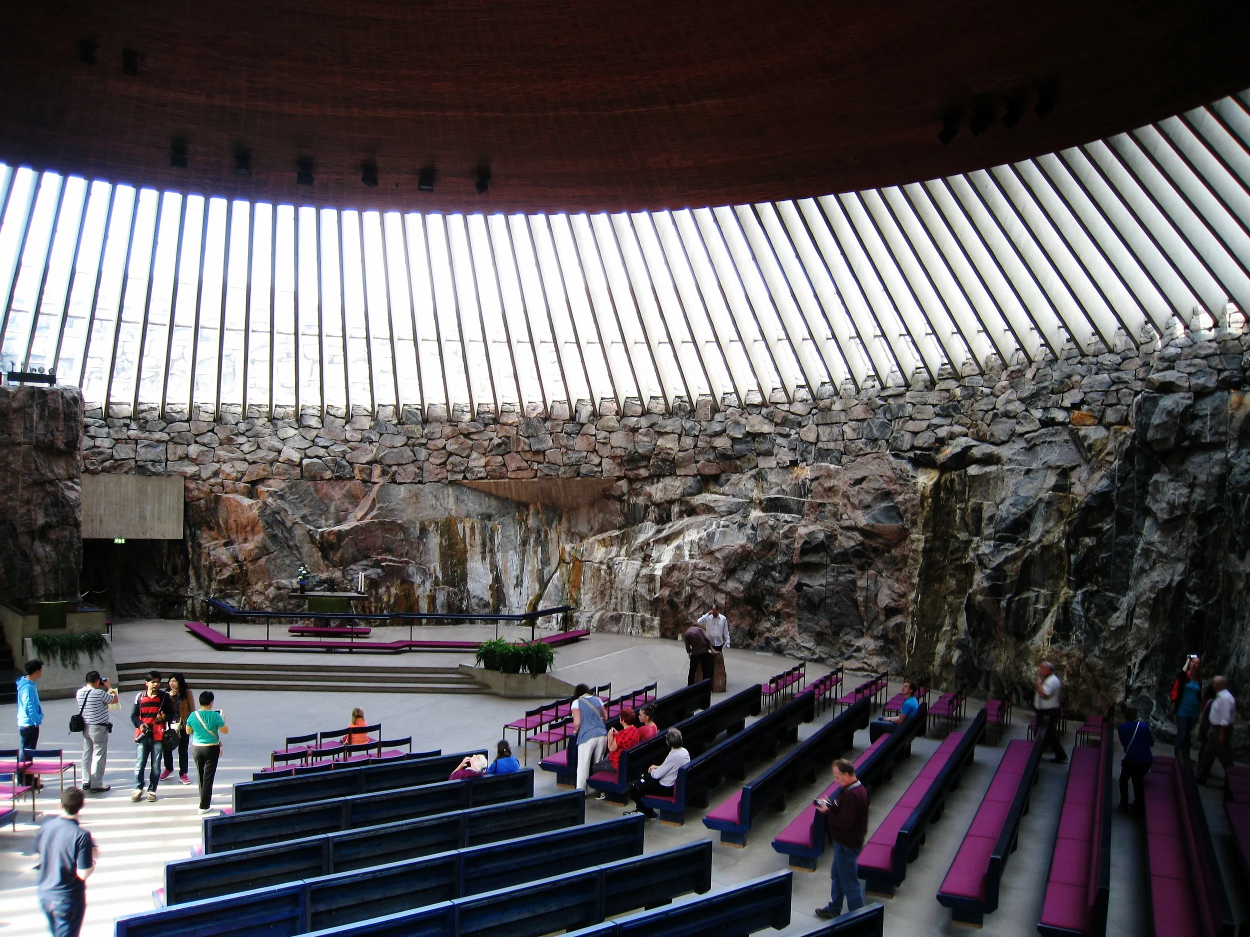  Helsinki--The church in the rock--Temppeliaukio Church--Interior--View to front with altar 