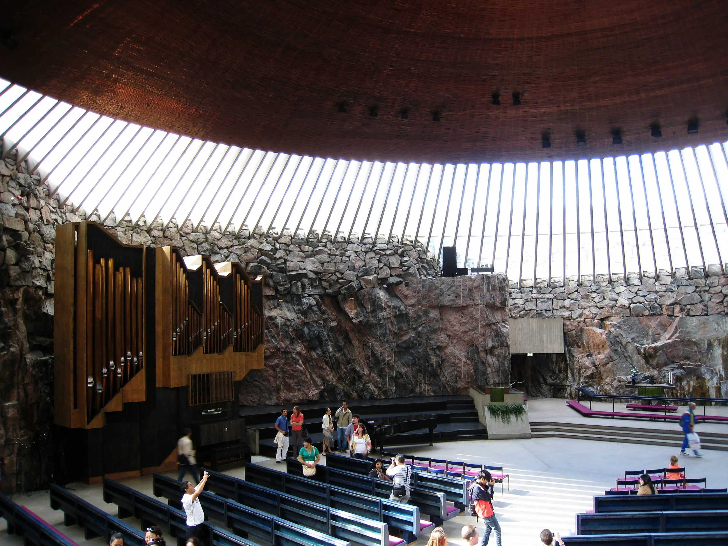  Helsinki--The church in the rock--Temppeliaukio Church--Interior--View to front with organ 