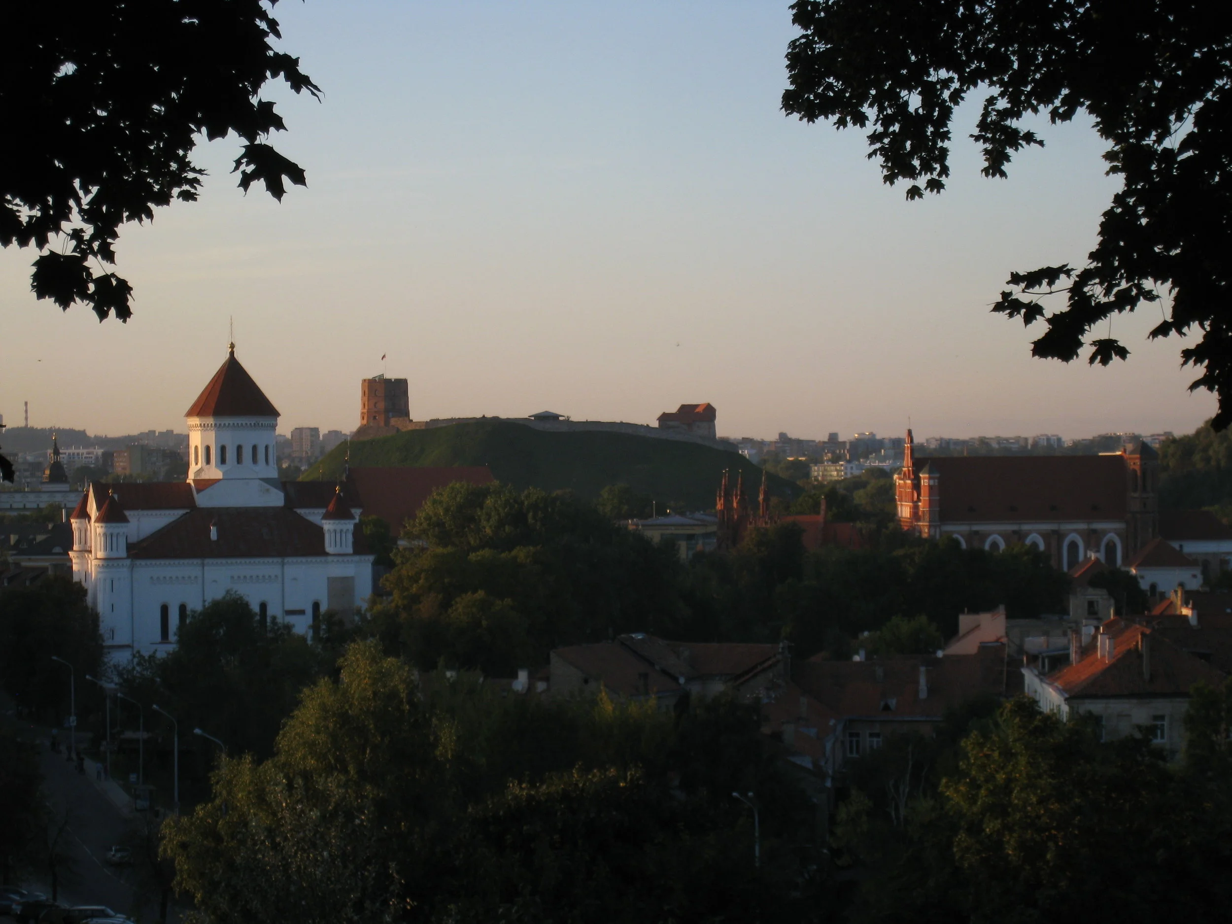  Vilnius--Old Town--View of city from Bastion with the Orthodox Church and St. Anna and the Bernadine Church with the Gediminas Tower in back 