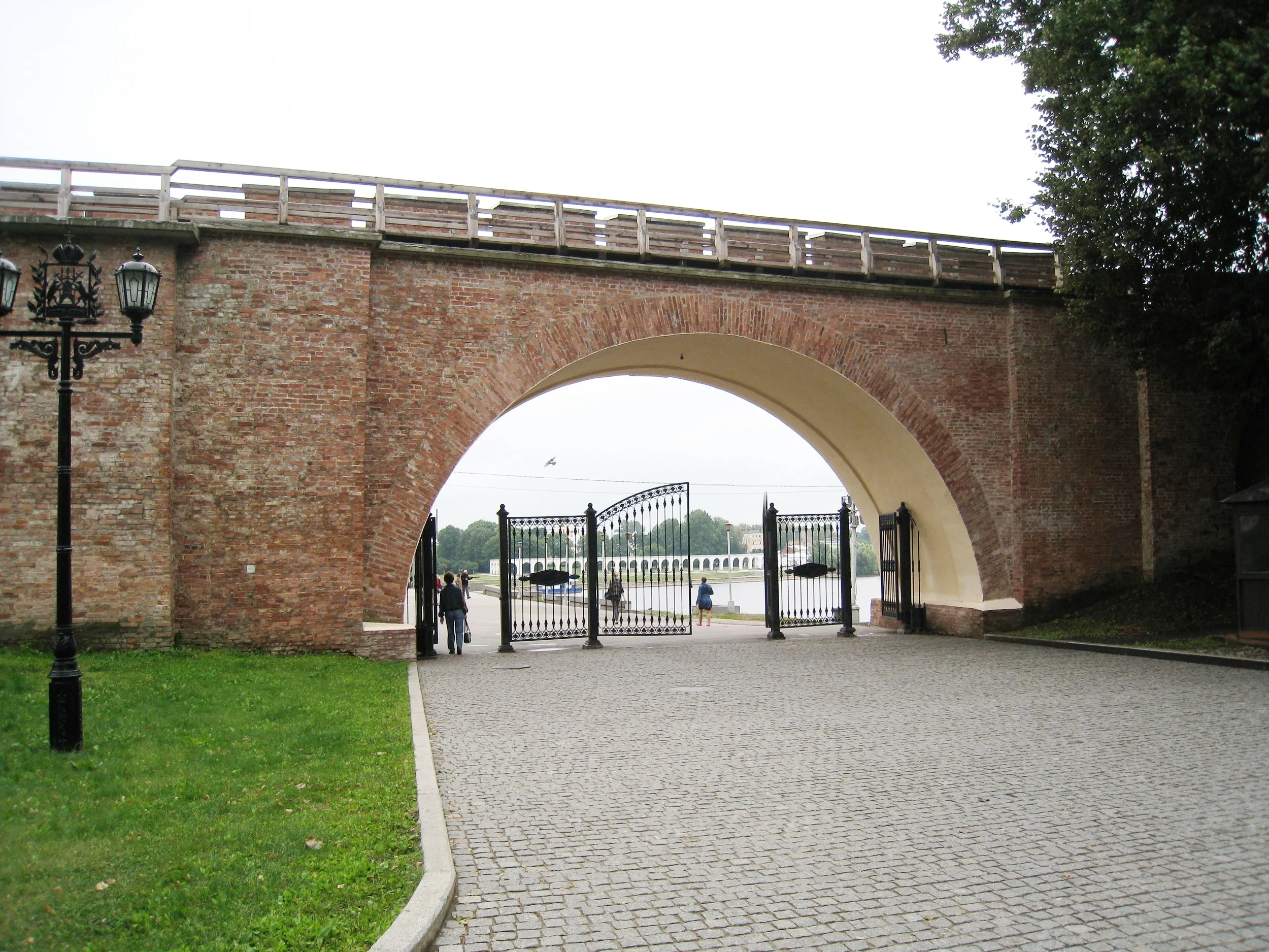  Novgorod--Inside kremlin--Kremlin gate to Wolha River and merchant's side of town 
