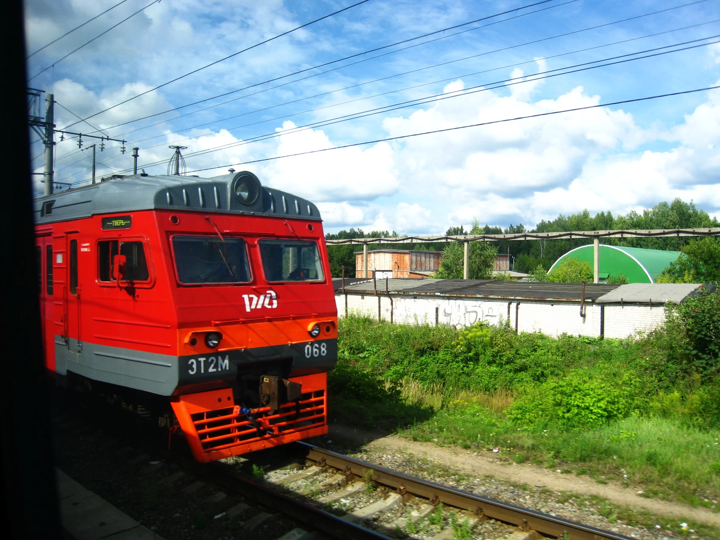  Russia--View from the train between St. Petersburg and Moscow--Passenger locomotive 