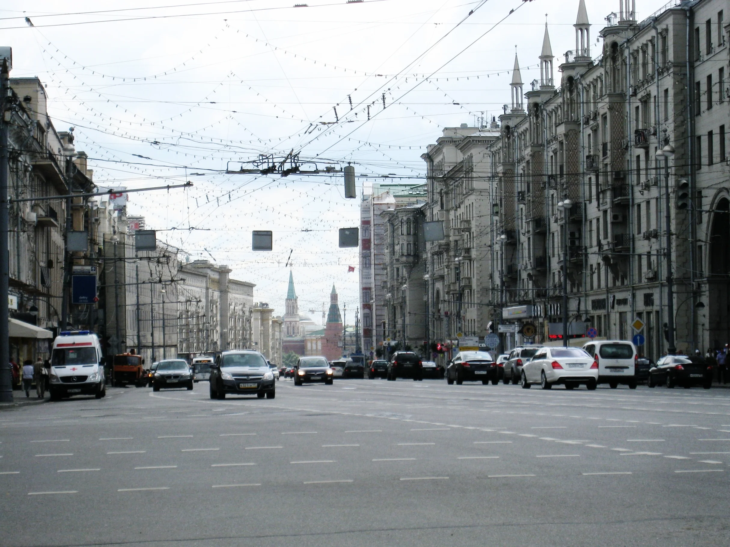  Moscow--The main street (from Red Square)--Tverskaya Boulevard (Red Square in the background) 
