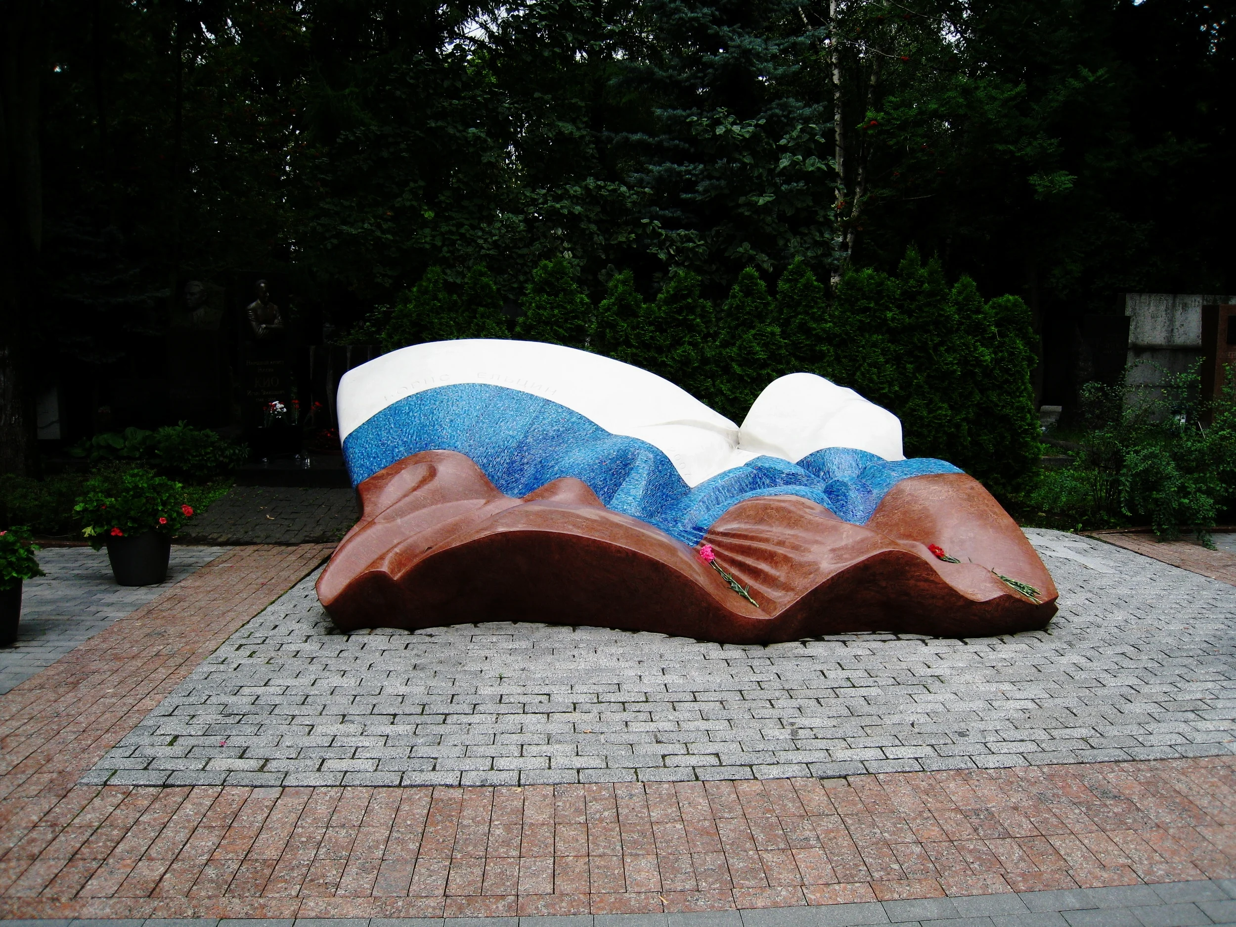  Moscow--Novodovichy Cemetery for the famous in southwest Moscow--Yeltsin's Tomb (in the image of the Russian flag) 