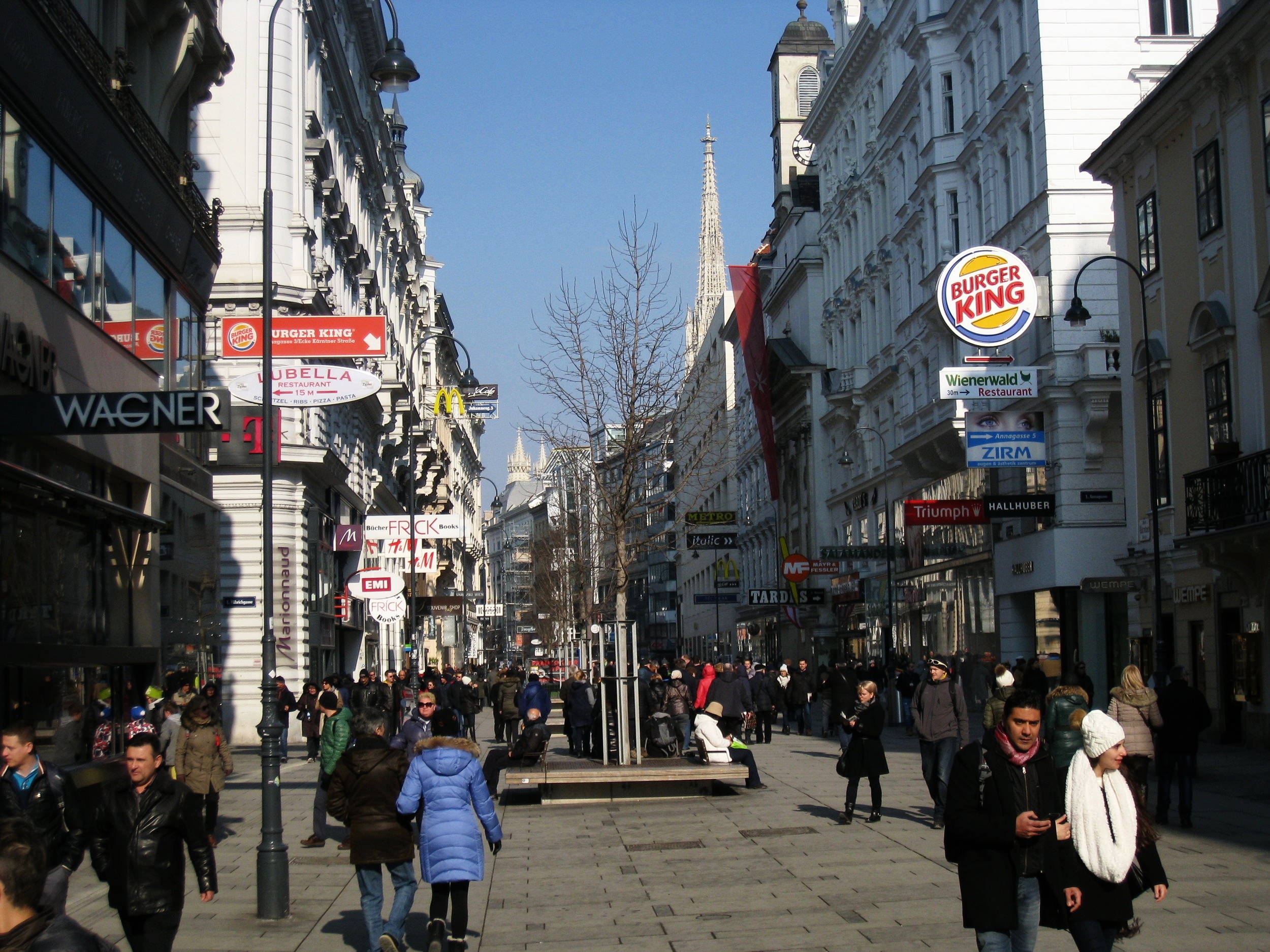  Vienna--Old City--Kaetnerstrasse--A main street in the Old Town, with Stephan's steeple in back 