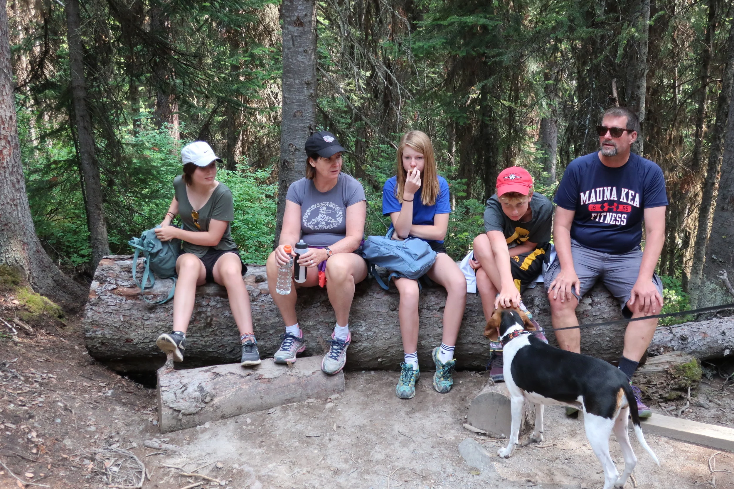  Lake Louise--Trail to Agnes Tea House--Dana Brooks, Maureen Barton, Lindsey Brooks, PJ Barton and Paul Barton 