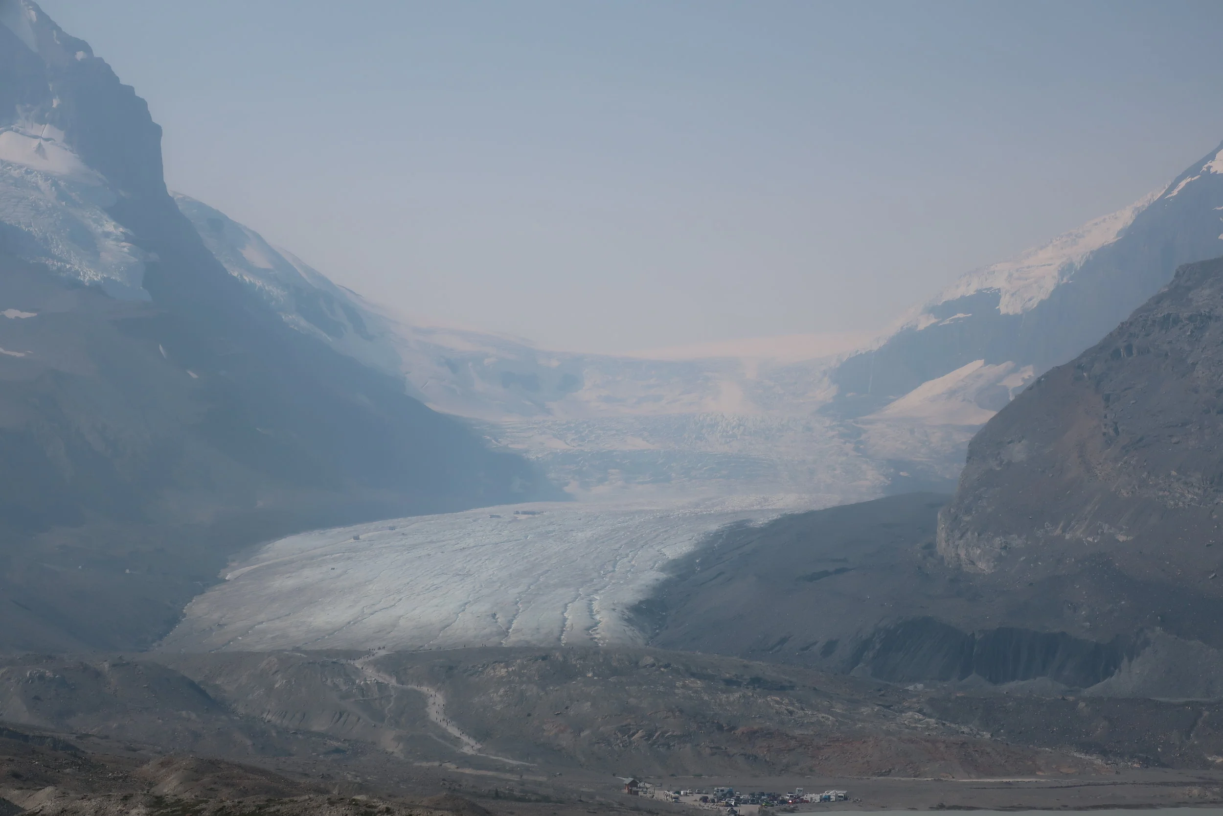 Banff and Jasper National Parks--Icefields Parkway--Columbia Glacier at Icefield Centre (Wildfire haze) 