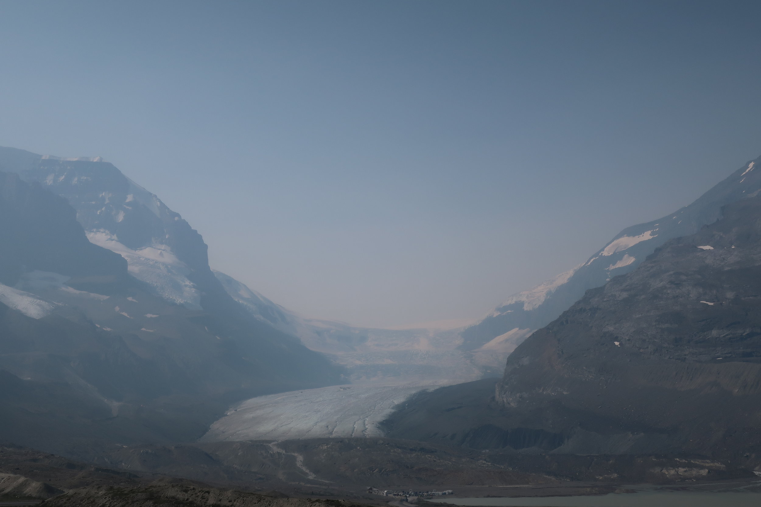  Banff and Jasper National Parks--Icefields Parkway--Columbia Glacier at Icefield Centre (Wildfire haze) 