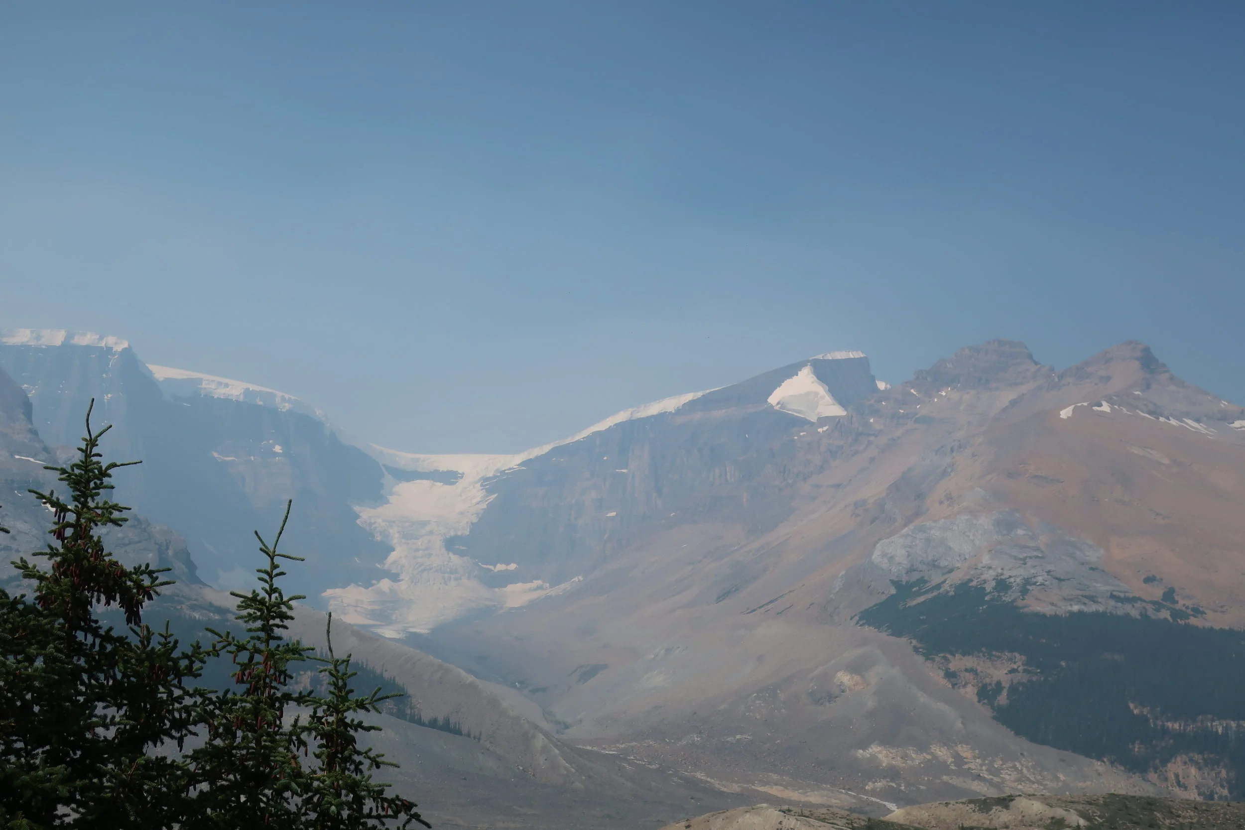 anff and Jasper National Parks--Icefields Parkway--Columbia Glacier at Icefield Centre (Wildfire haze) 