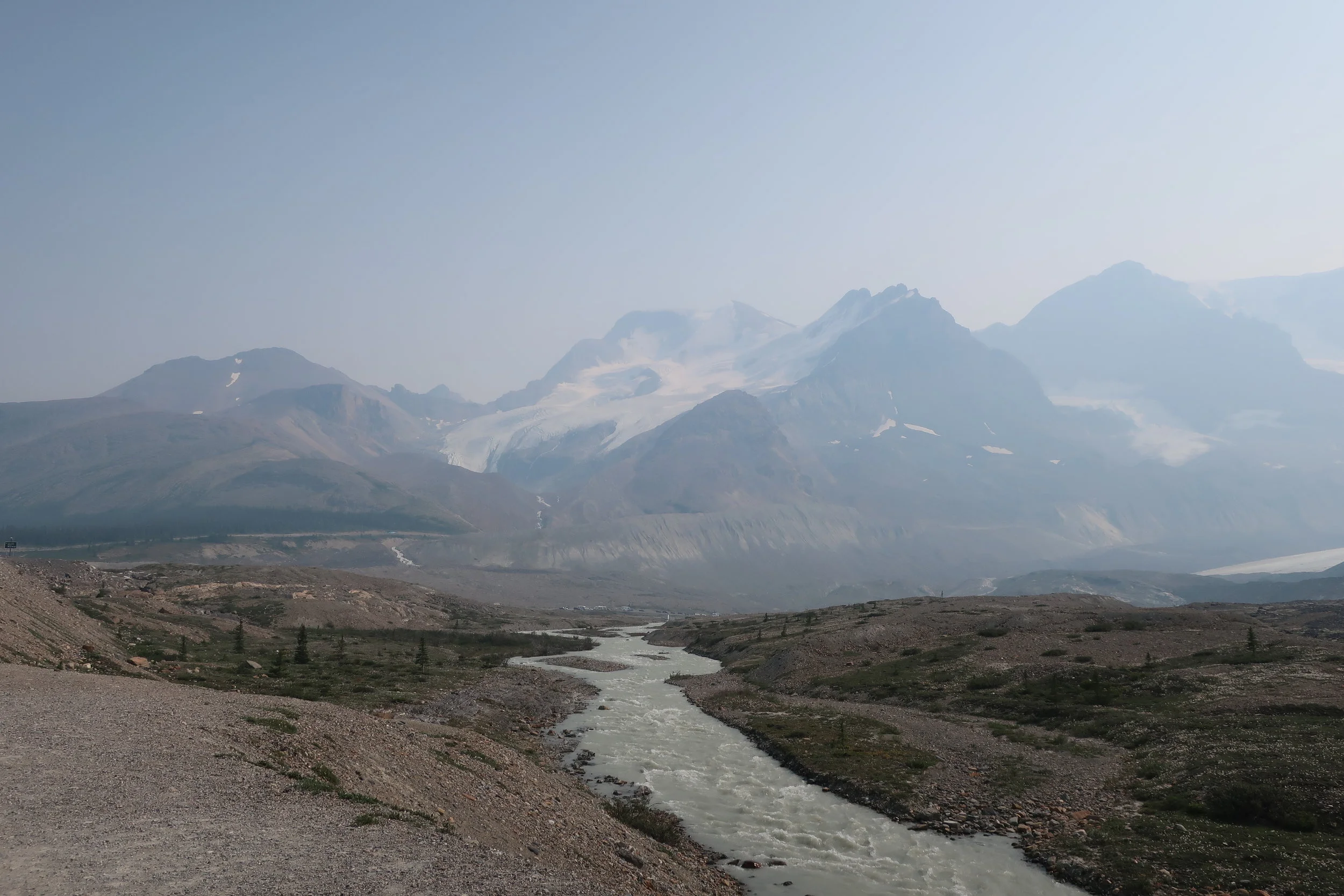  Banff and Jasper National Parks--Icefields Parkway--Columbia Glacier at Icefield Centre (Wildfire haze) 