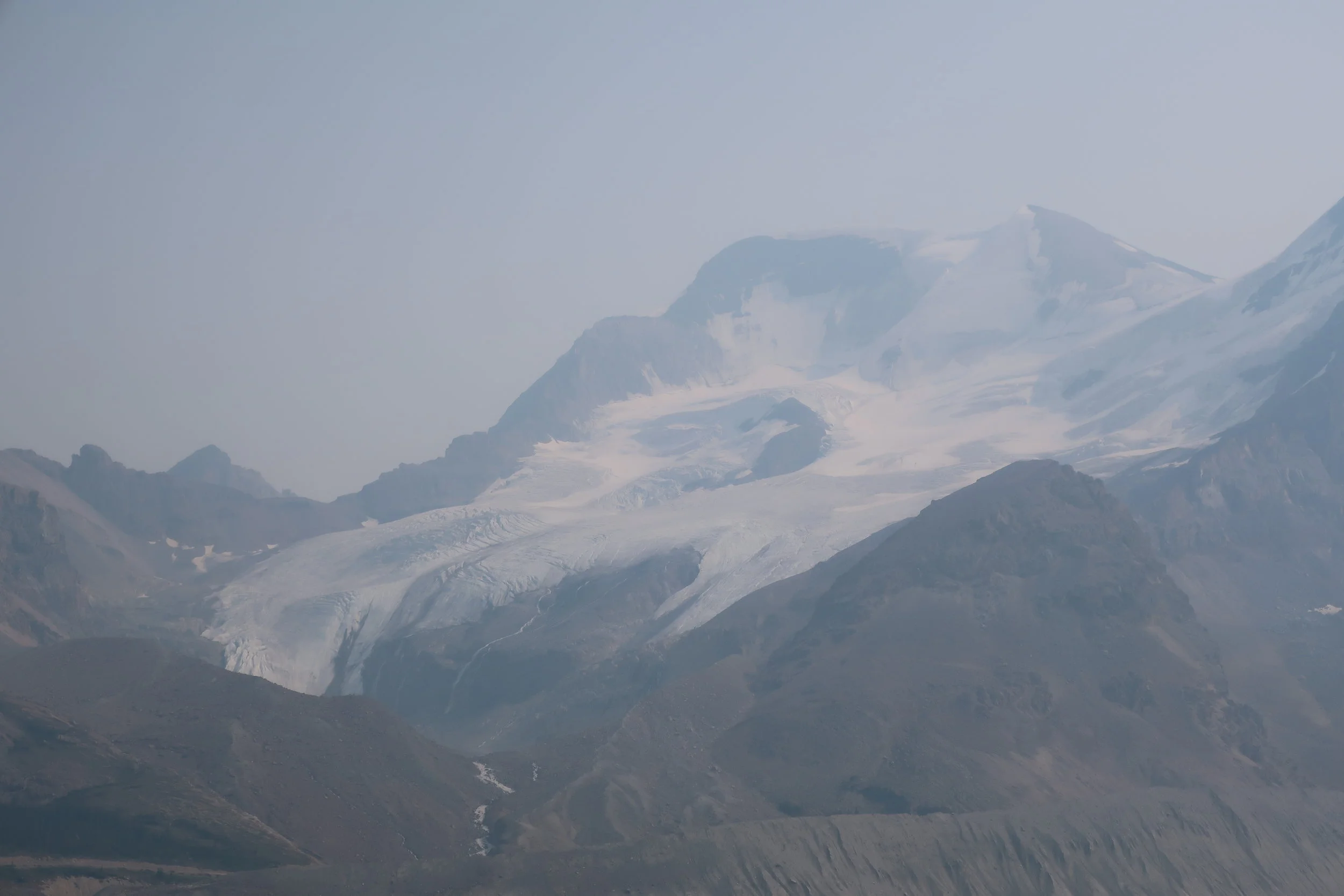  Banff and Jasper National Parks--Icefields Parkway--Columbia Glacier at Icefield Centre (Wildfire haze) 