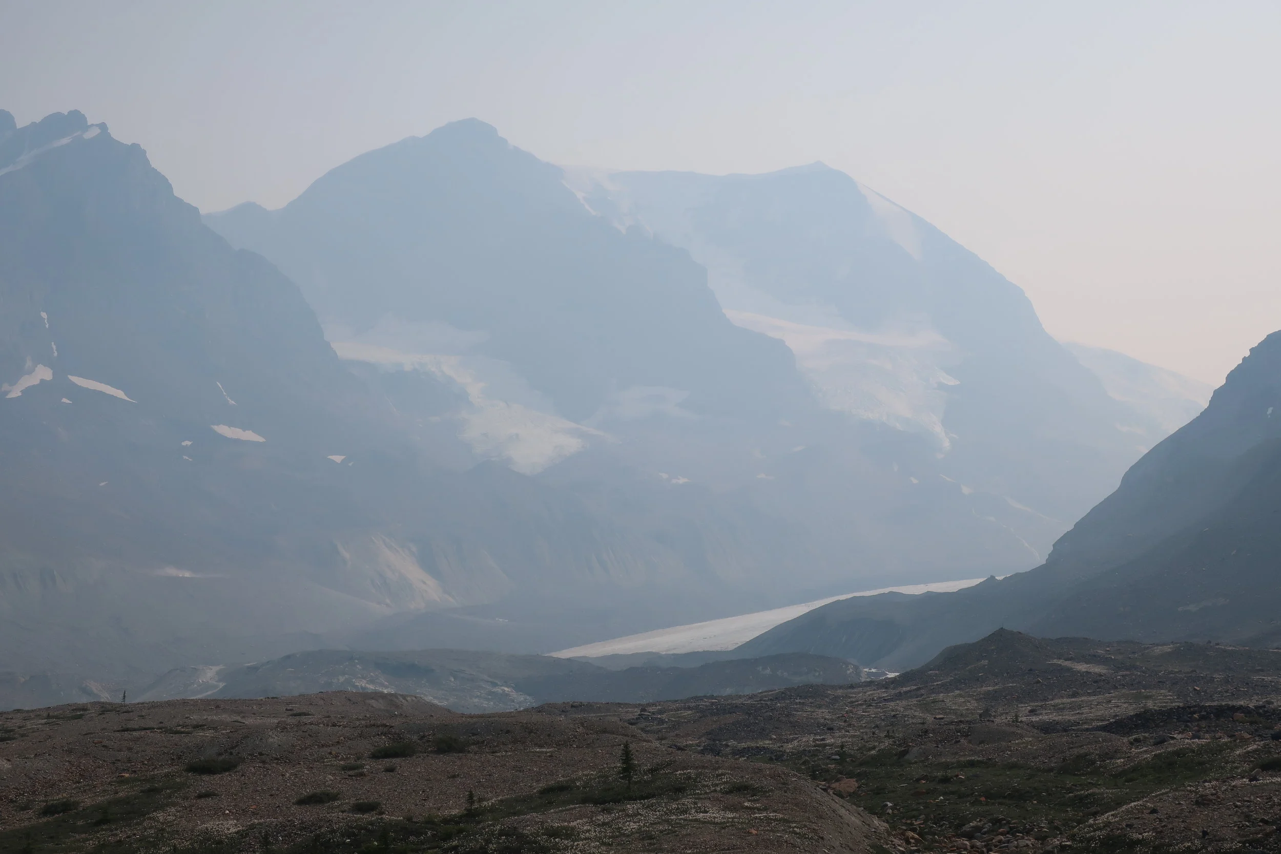  Banff and Jasper National Parks--Icefields Parkway--Peyto Lake (wildfire haze) 