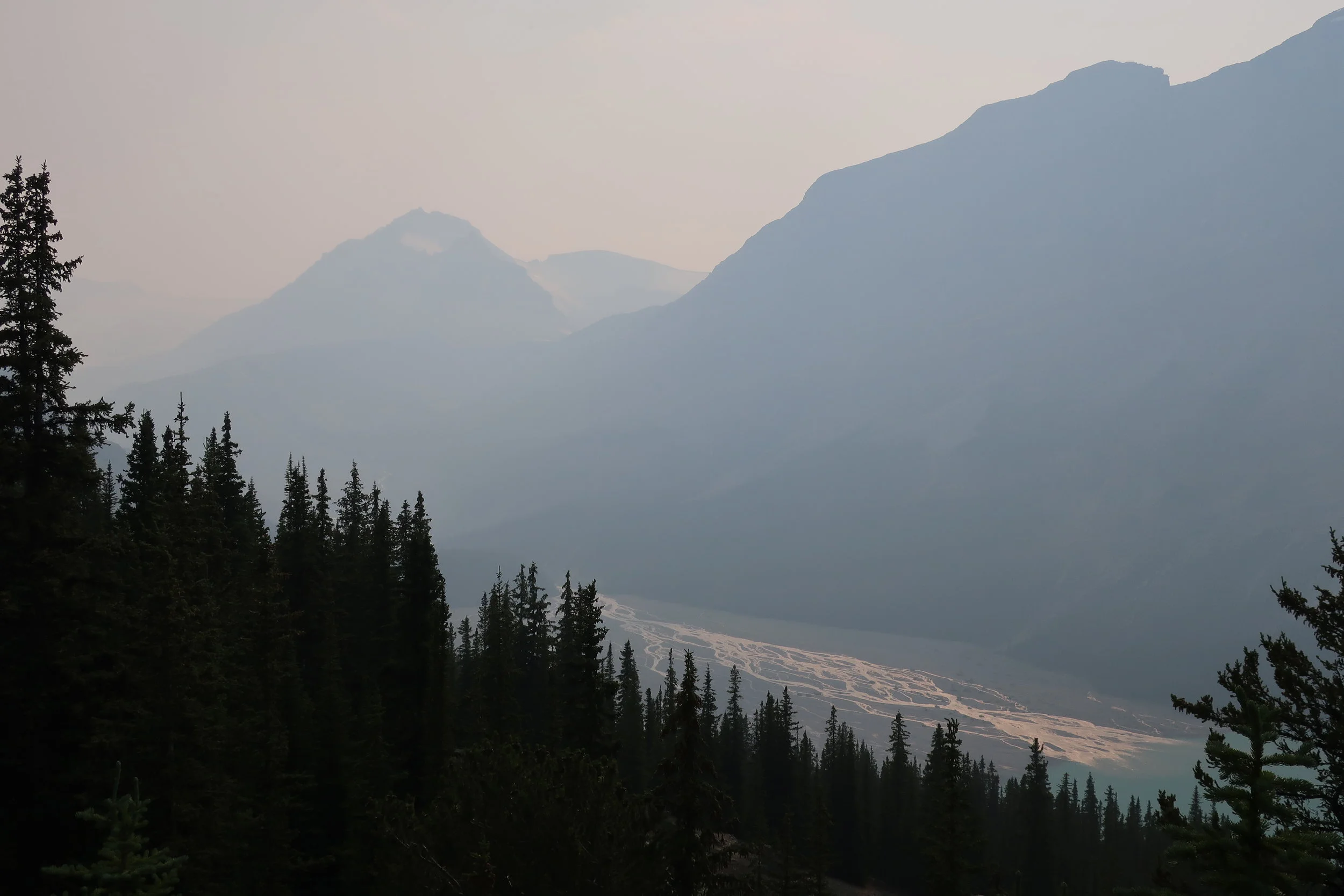  Banff and Jasper National Parks--Icefields Parkway--Peyto Lake (wildfire haze) 