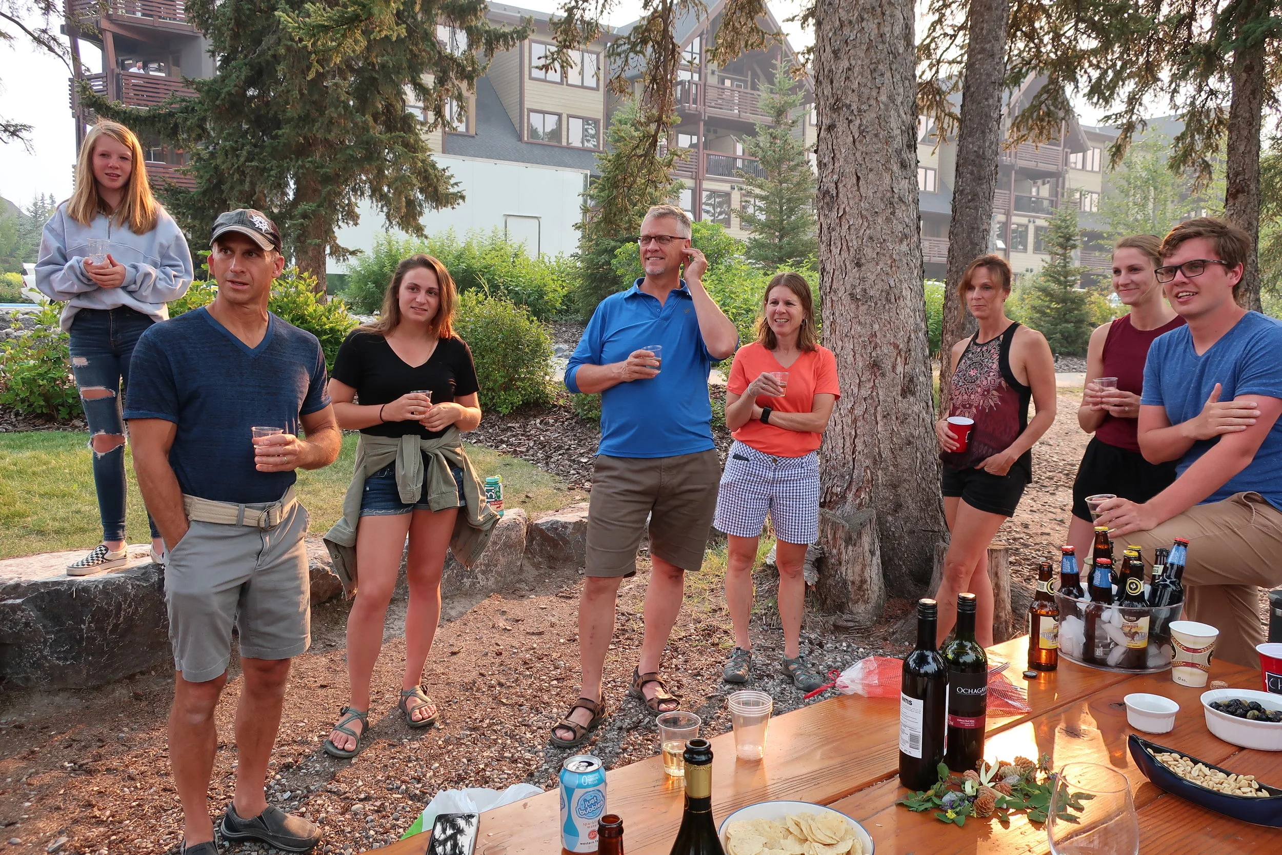  Canmore--Harald and Christin Grieser's 45th Wedding Anniversary Cocktail party-- Lindsey Brooks, Toby Andropolis, Jim Coakley, Margit Kindel, Jody, Madison and McKinsey Andropolis and Alex Coakley 