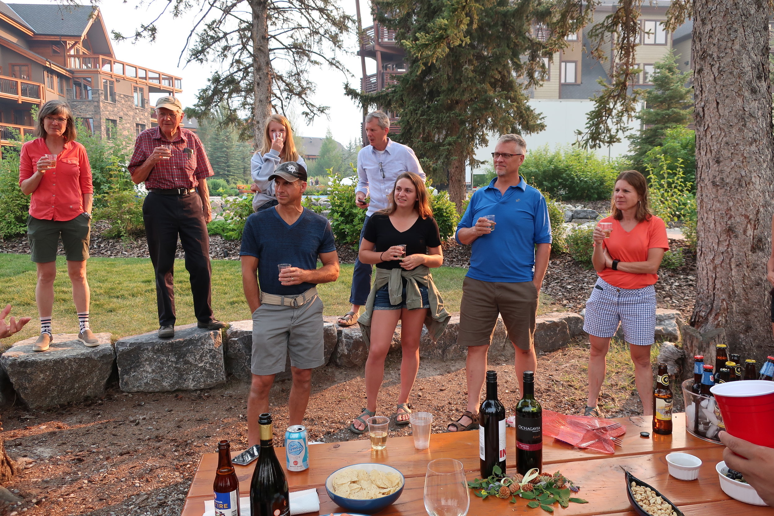  Canmore--Harald and Christin Grieser's 45th Wedding Anniversary Cocktail party--Marilee Brooks, Paul Kindel, Lindsey Brooks, Toby and Jody Andropolis, Peter Kindel, Jim and Margit Kindel Coakley 