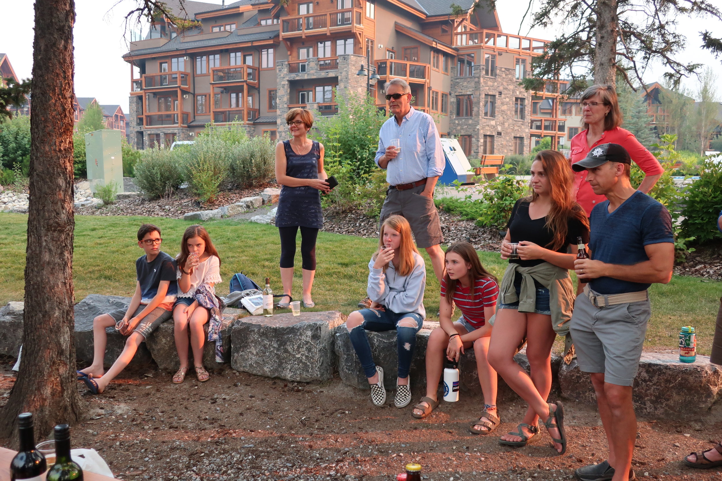  Canmore--Harald and Christin Grieser's 45th Wedding Anniversary Cocktail party--Gregory, Clara, Marcie and Bernie Nattress(from England), Lindsey, Dana and Marilee Brooks, Madison and Toby Andropolis 