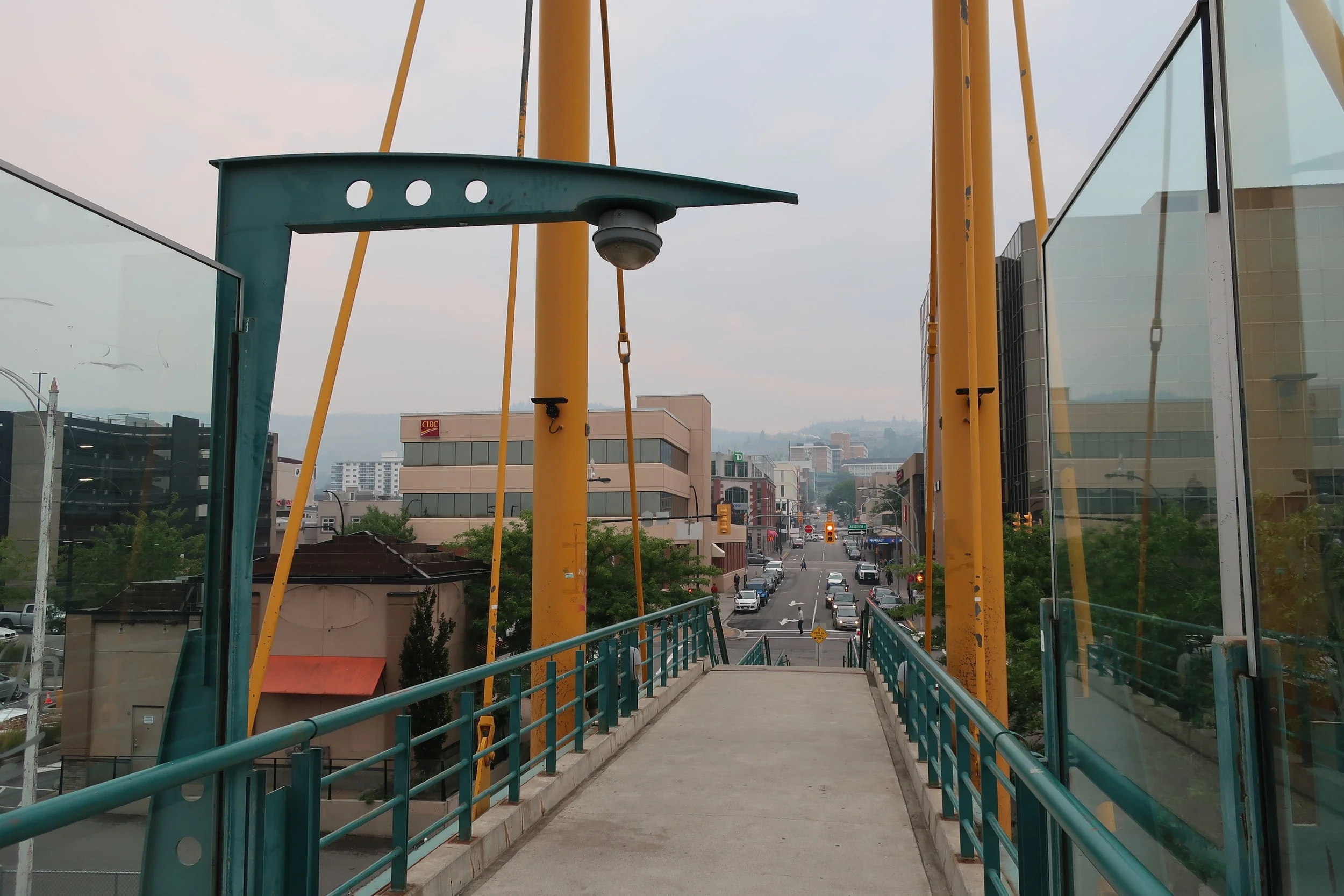  Kamloops--Downtown--Pedestrian rail crossing looking downtown 