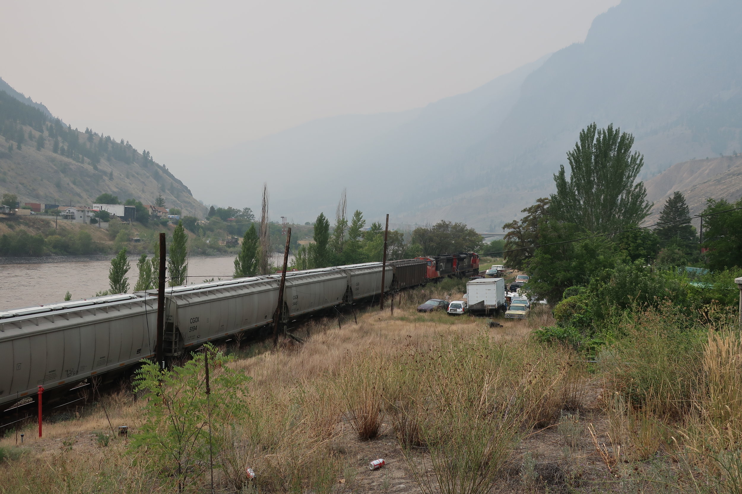  Llilooet--On the way to LLilooet--Spence's Bridge. This train was 185 cars with two engines after the first 100 