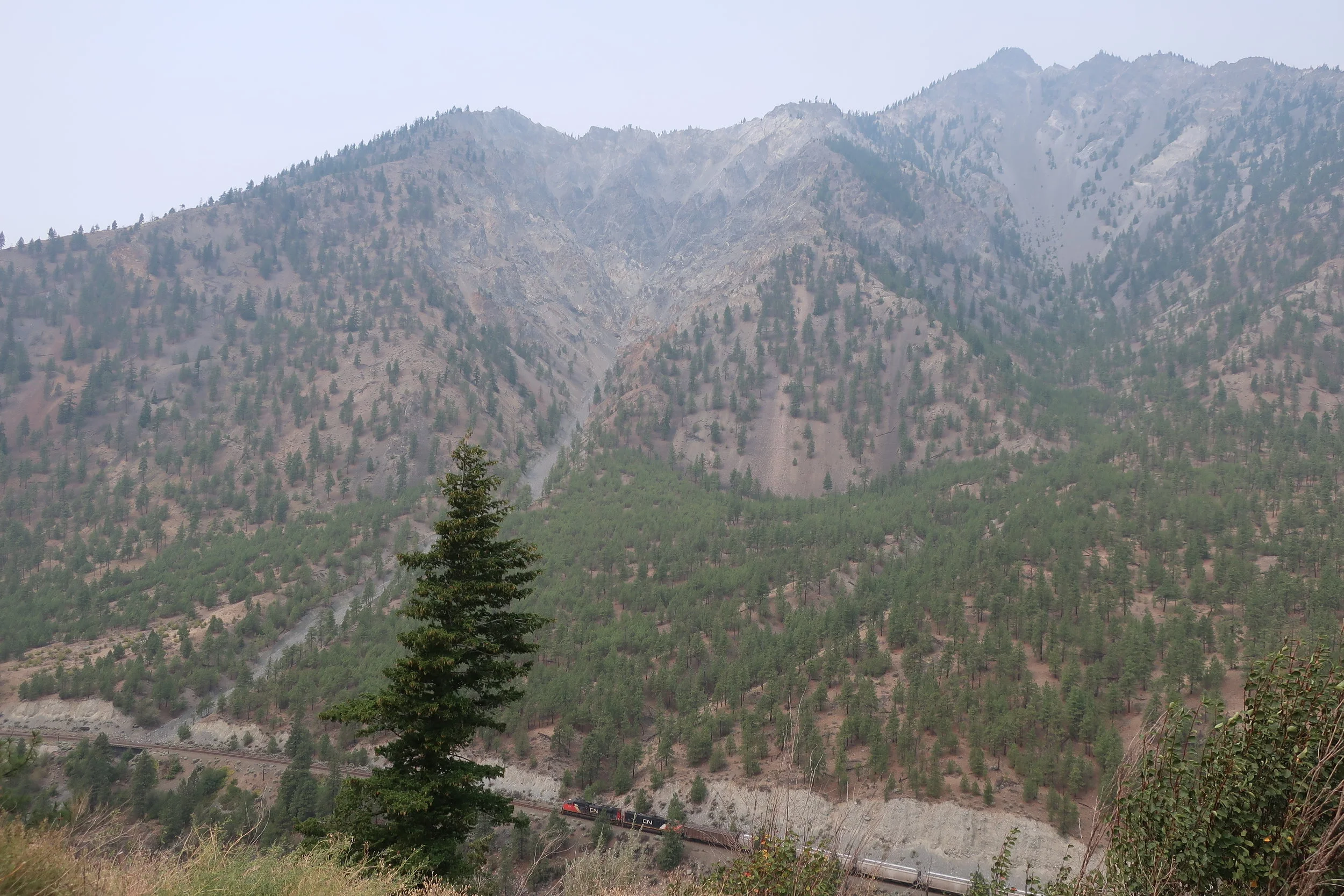  Llilooet--On the way to LLilooet--Near Lytton--The trains come through every 15 minutes on both sides of the river at about 50 MPH and all about 180 cars long. 