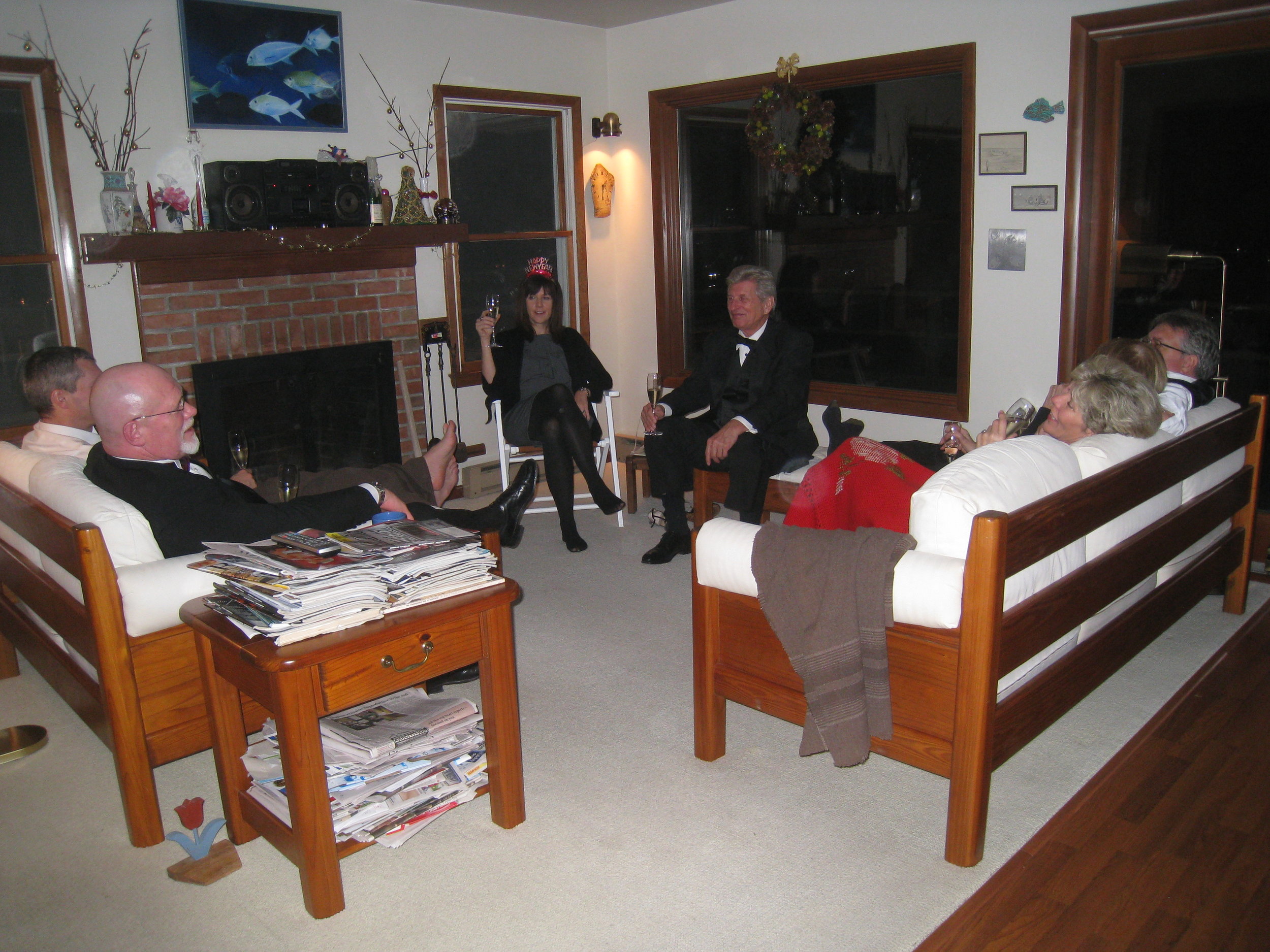  Kent Island, MD - Beachhouse after the Yacht Club New Year's Eve festivities, Peter Kindel, Rick Schreiber, Jen Kindel, Karl Kindel, Debbie Schreiber, Cathy Pettinari (hidden), Karl Holmes 