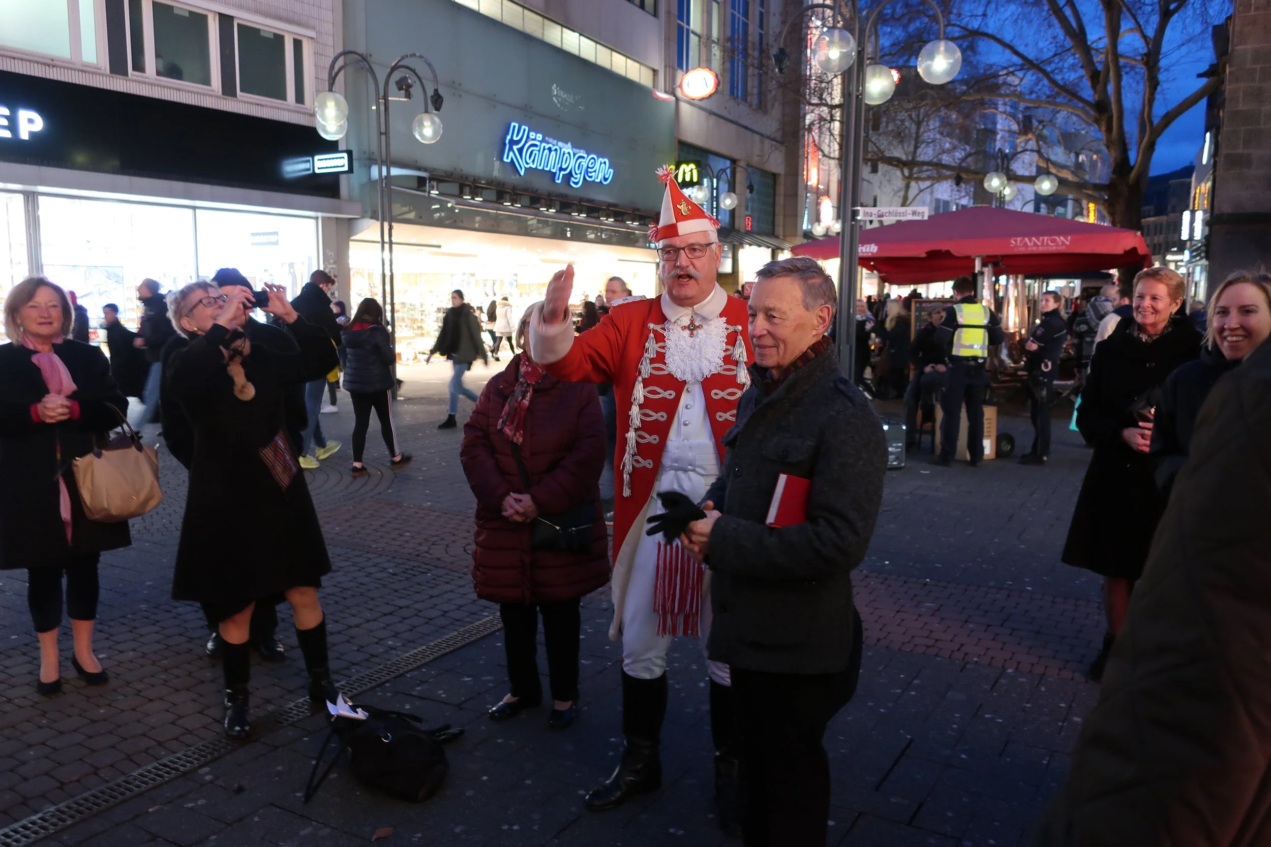  Cologne--Winter 2019--Harald Grieser's 80th birthday--Carnival group collecting contributions downtown from Harald--They sang "Happy Birthday" to him 