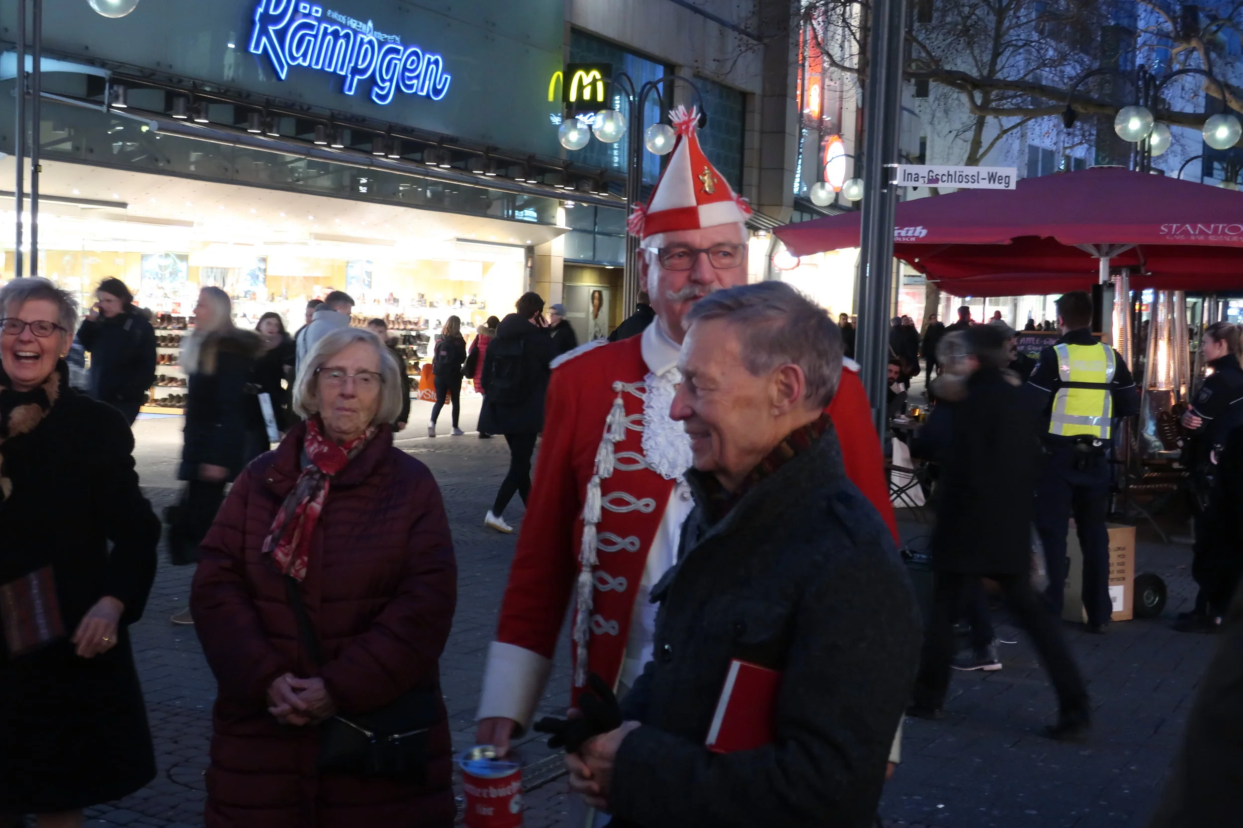  Cologne--Winter 2019--Harald Grieser's 80th birthday--Carnival group collecting contributions downtown from Harald--They sang "Happy Birthday" to him 