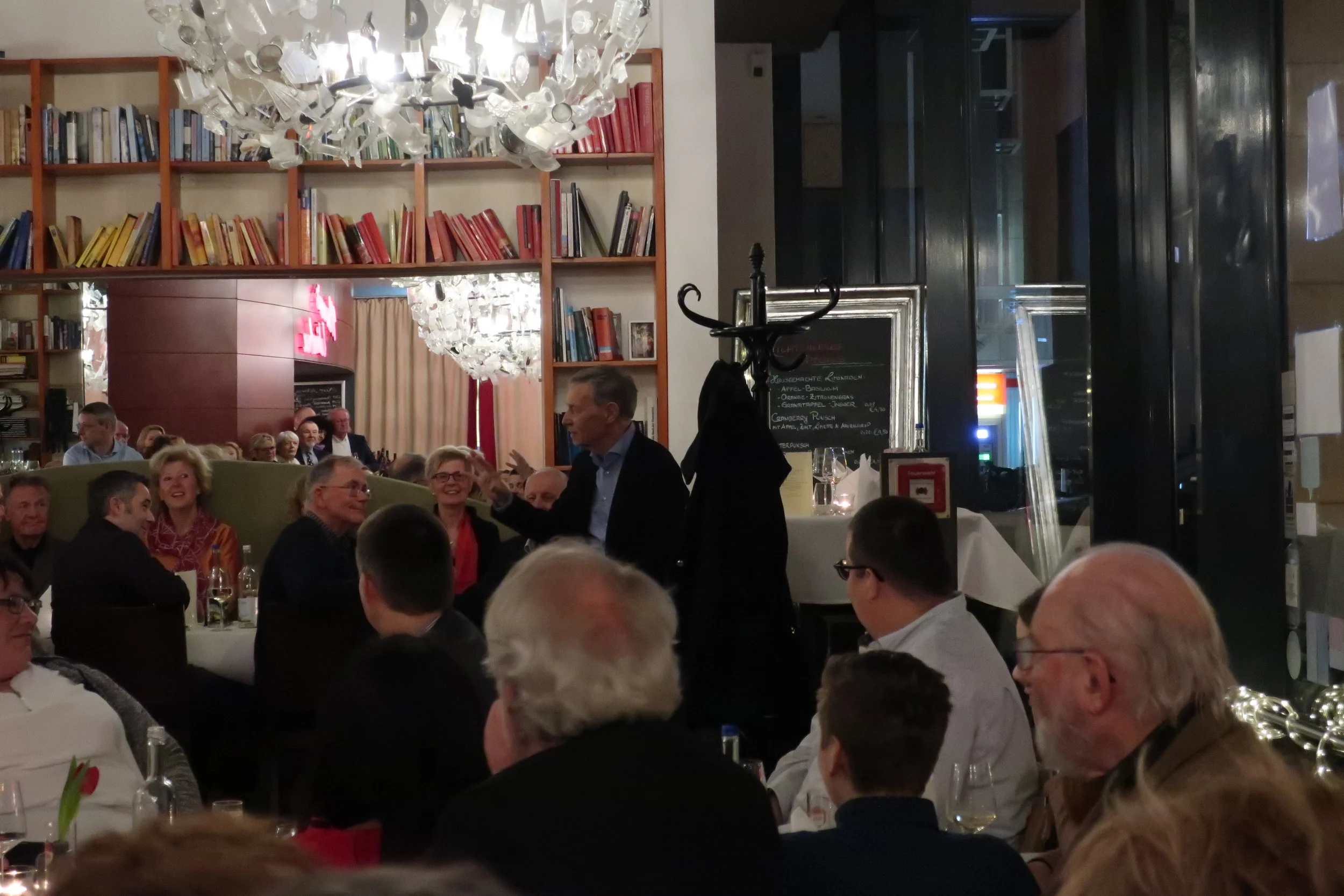  Cologne--Winter 2019--Harald Grieser's 80th birthday--Harald Grieser giving talk at Lithtenberg Cafe. 
