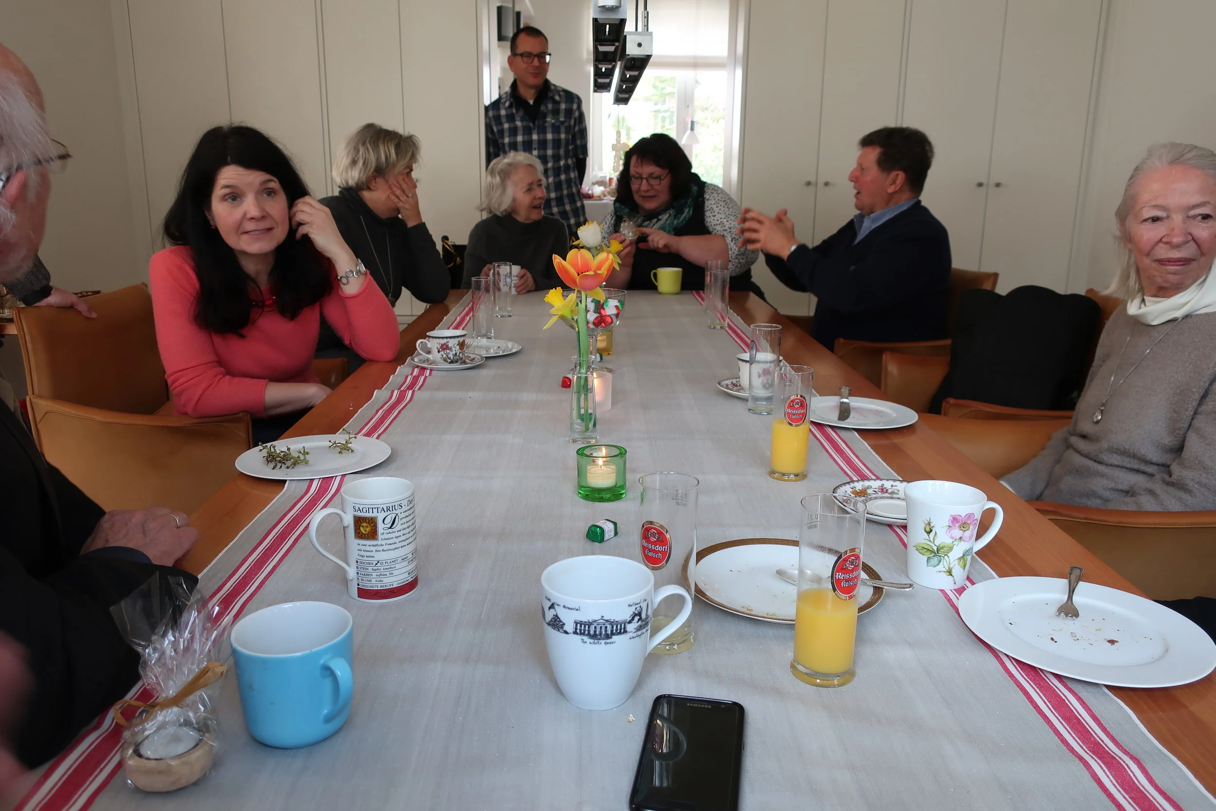  Cologne--Winter 2019--Harald Grieser's 80th birthday--Brunch at Grieser's--Barbara Kindel, Heike Loesche, Carrol Benner Kindel, Eric Kindel, Karin Kindel, Gottfried Gruenert and Lis Loesche 