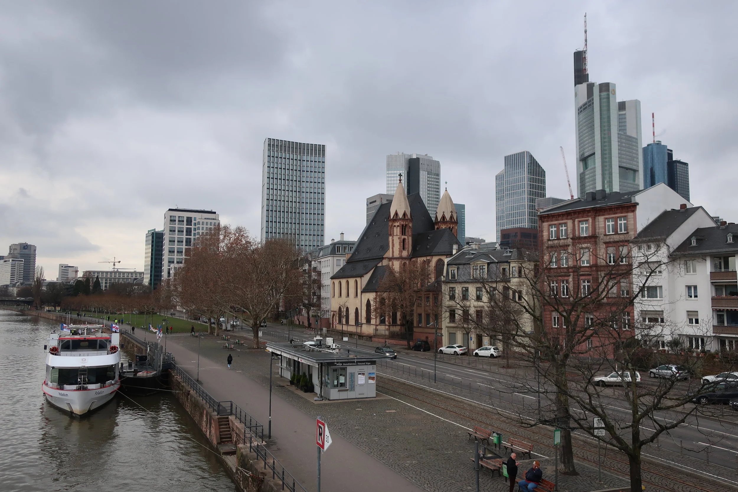  Frankfurt--Winter 2019-- Along the Main River--Downtown from the Eisner Steg (bridge) for pedestrians built 1868 
