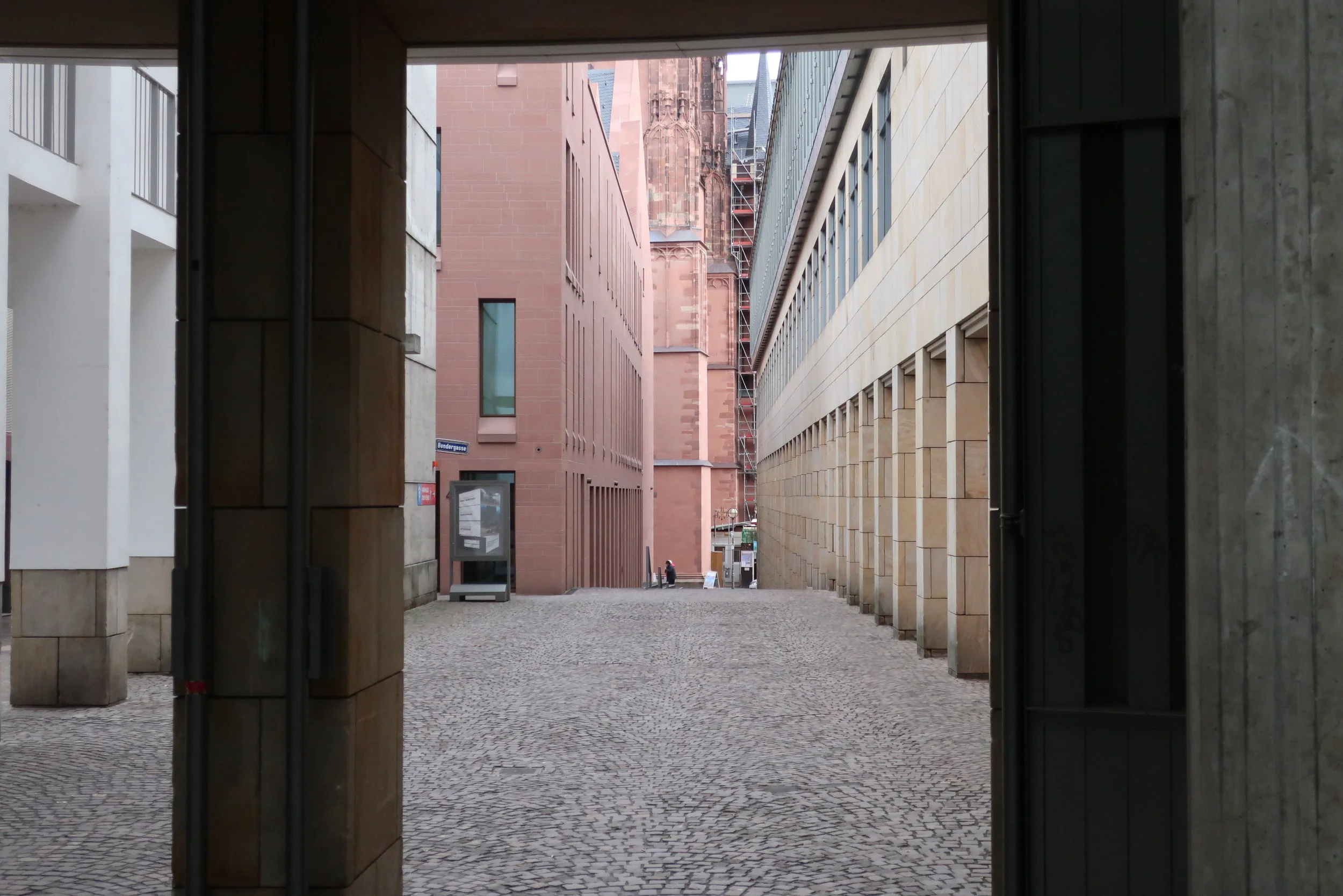  Frankfurt--Winter 2019--Innen Stadt, main plaza, Coronation Walk, where newly elected Holy Roman Emperors walked from the Romerberg to the Kaiser Kirche to be ordained. 
