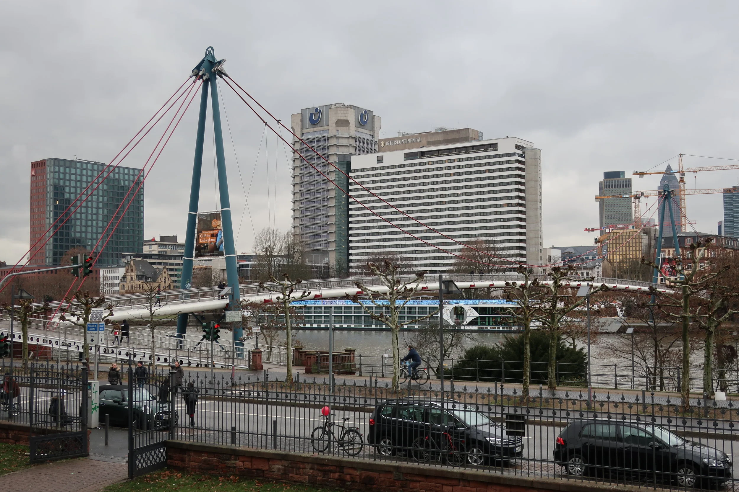  Frankfurt--Winter 2019--Downtown from the Museum side of the Main with Friedensbrucke 