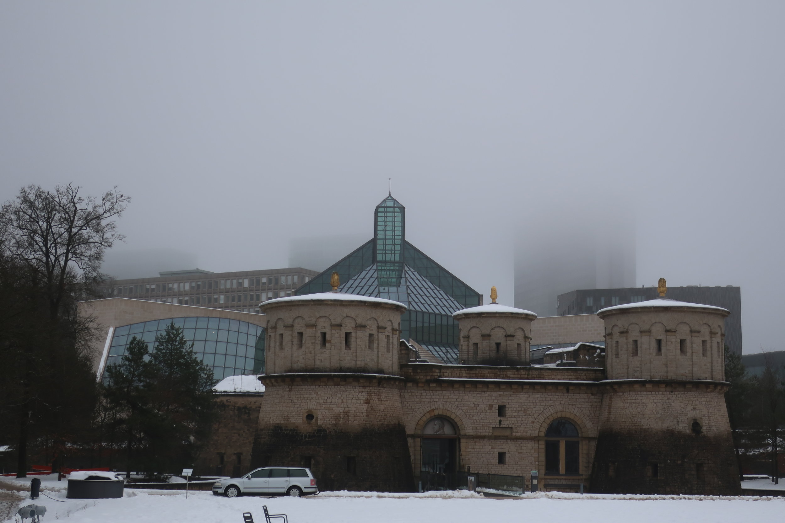  Luxembourg--Winter 2019--The Museum of Modern Art lbehind Fort Thungen (the Museum Drai Eechln) in Kirchberg 