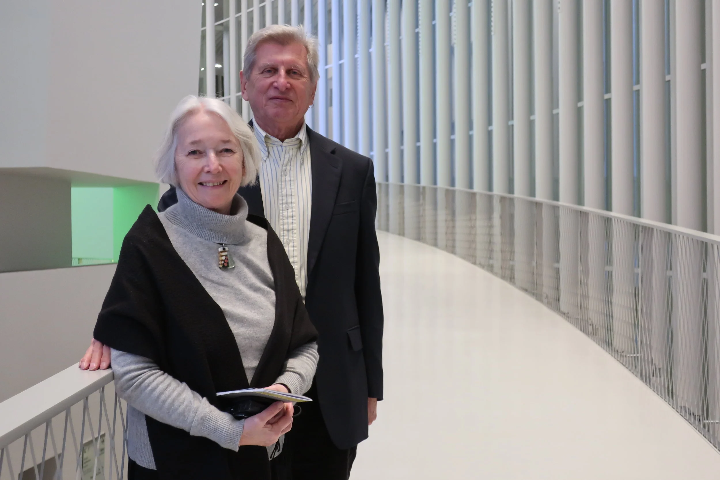  Luxembourg--Winter 2019--The Philharmonie where we saw Balthasar-Neuman Enemble, Thomas Hengelbrock, directing (really outstanding), Carrol and Karl Kindel on catwalk 